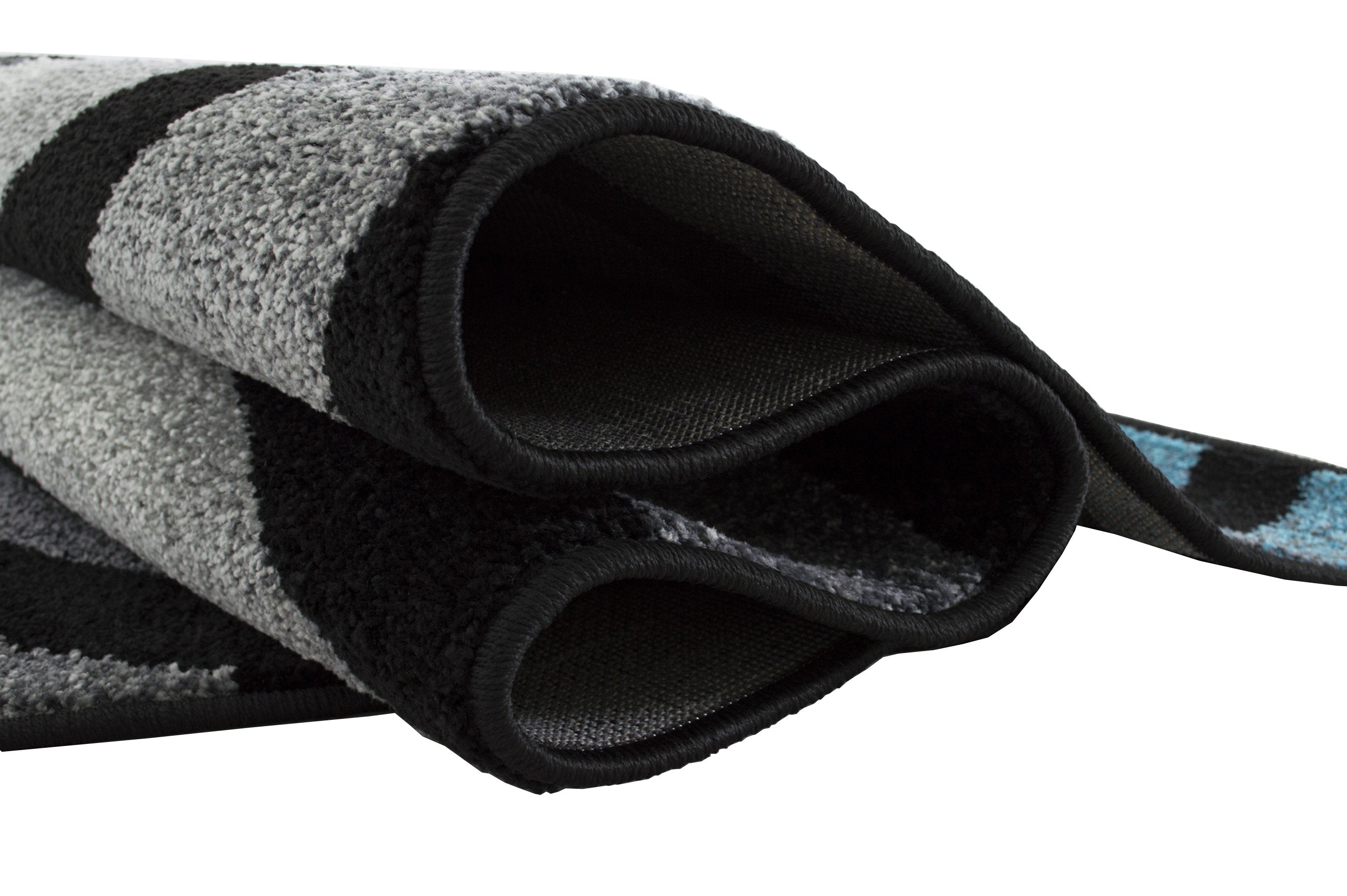 Spiral Distressed Rugs - Black and White Design with Red Highlights