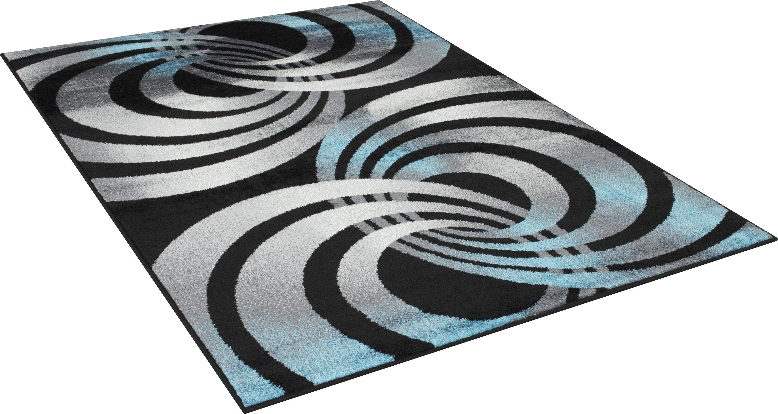 Spiral Distressed Rugs - Black and White Design with Red Highlights