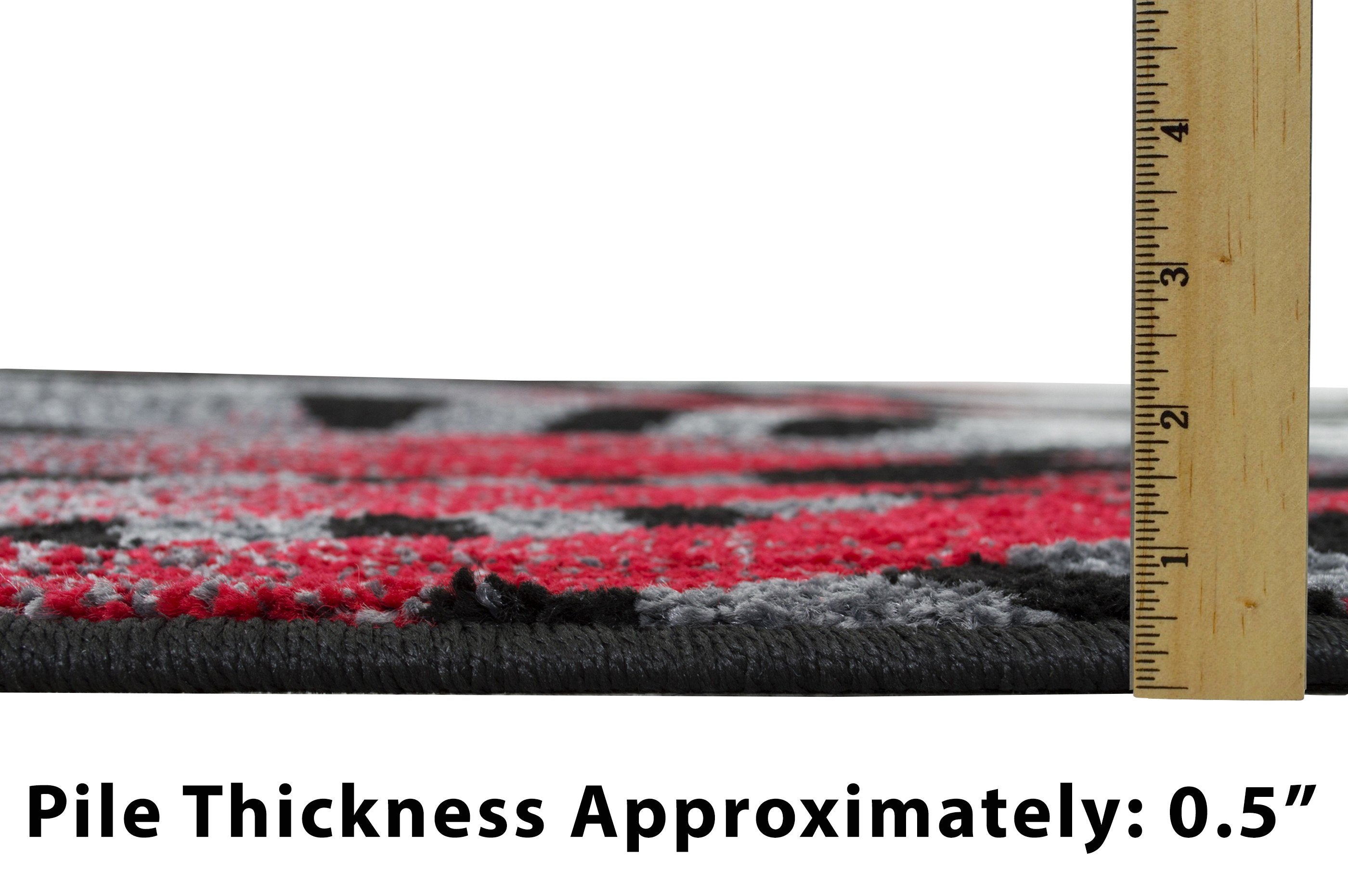 Spiral Distressed Rugs - Black and White Design with Red Highlights