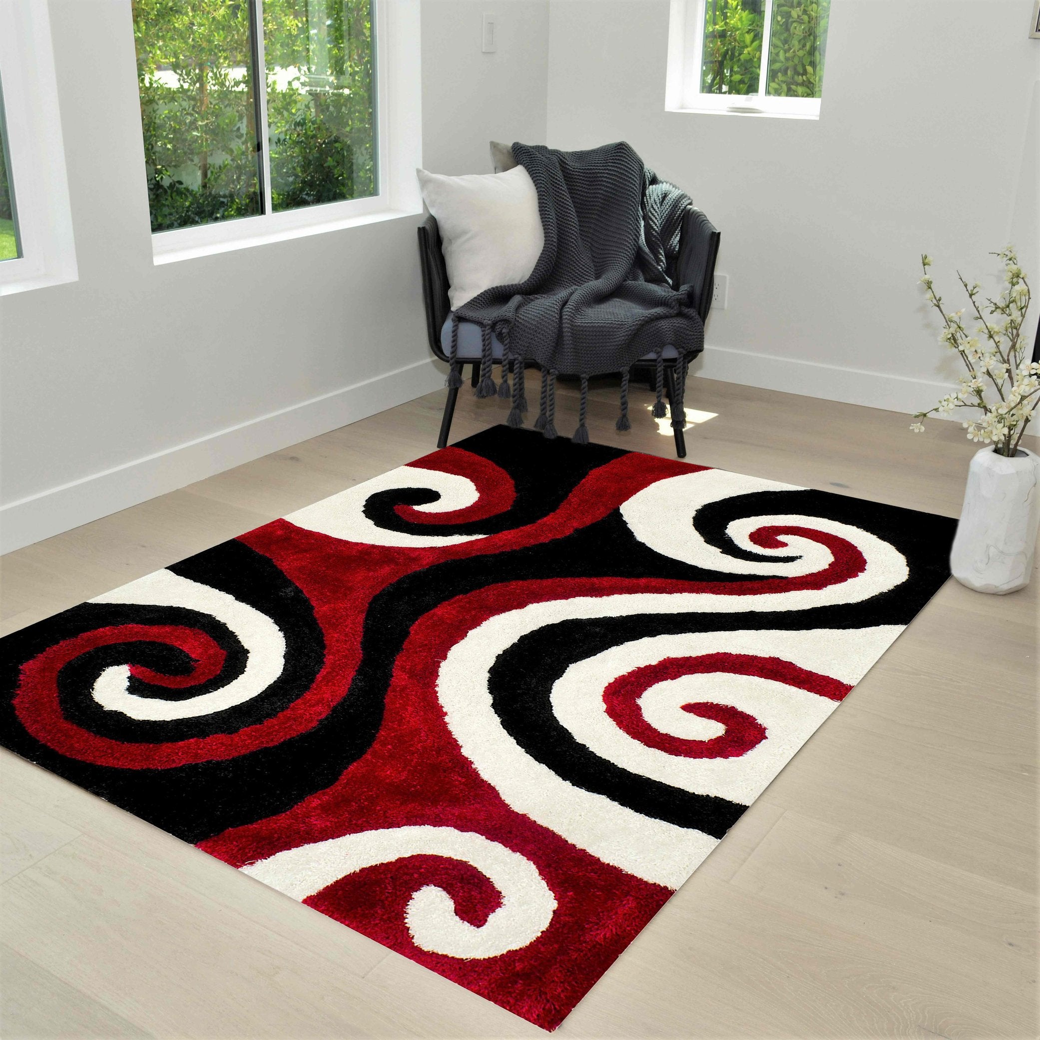 3-D Hand Carved Shaggy Rug - Soft Modern Colors