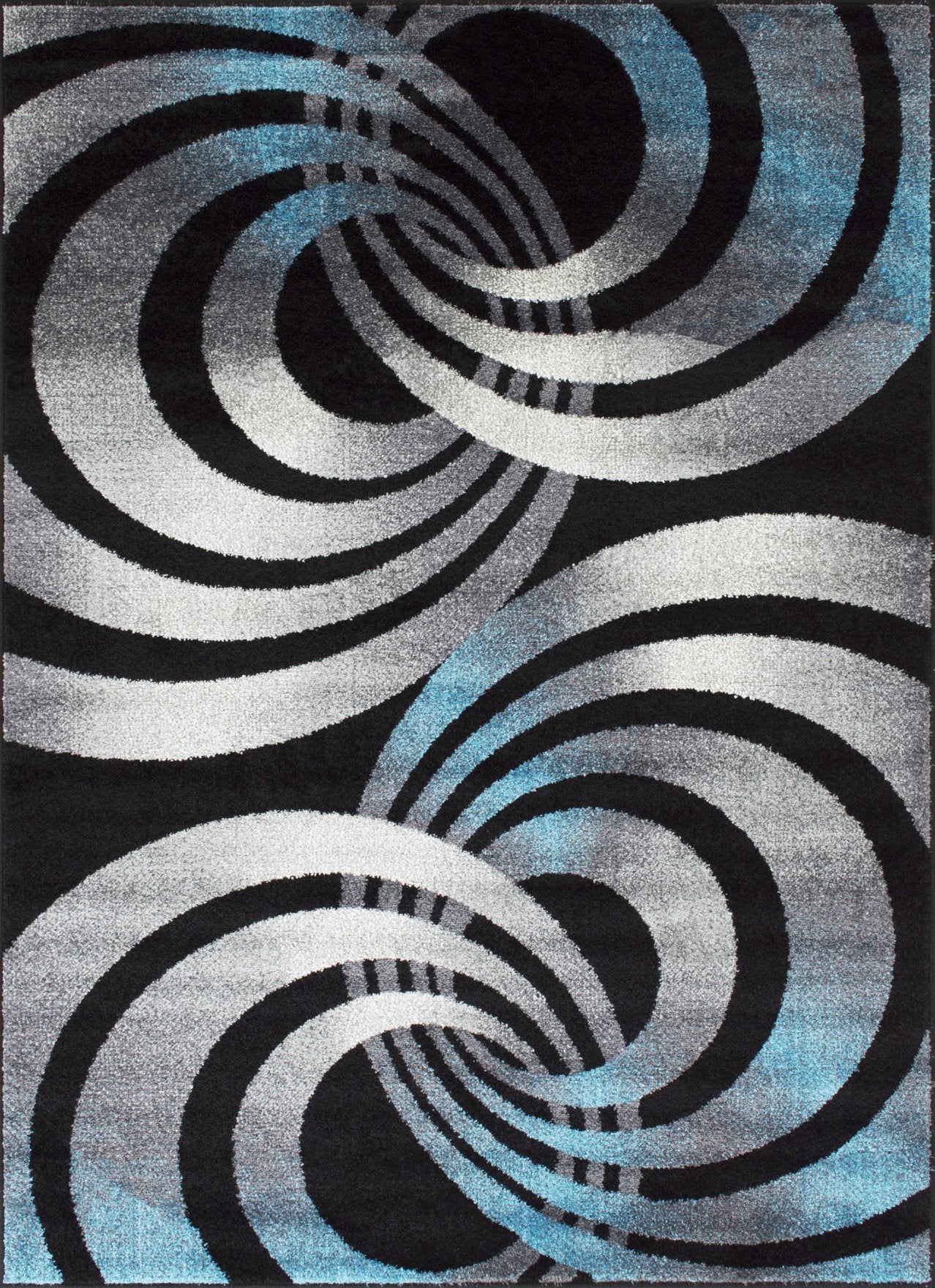 Spiral Distressed Rugs - Black and White Design with Red Highlights