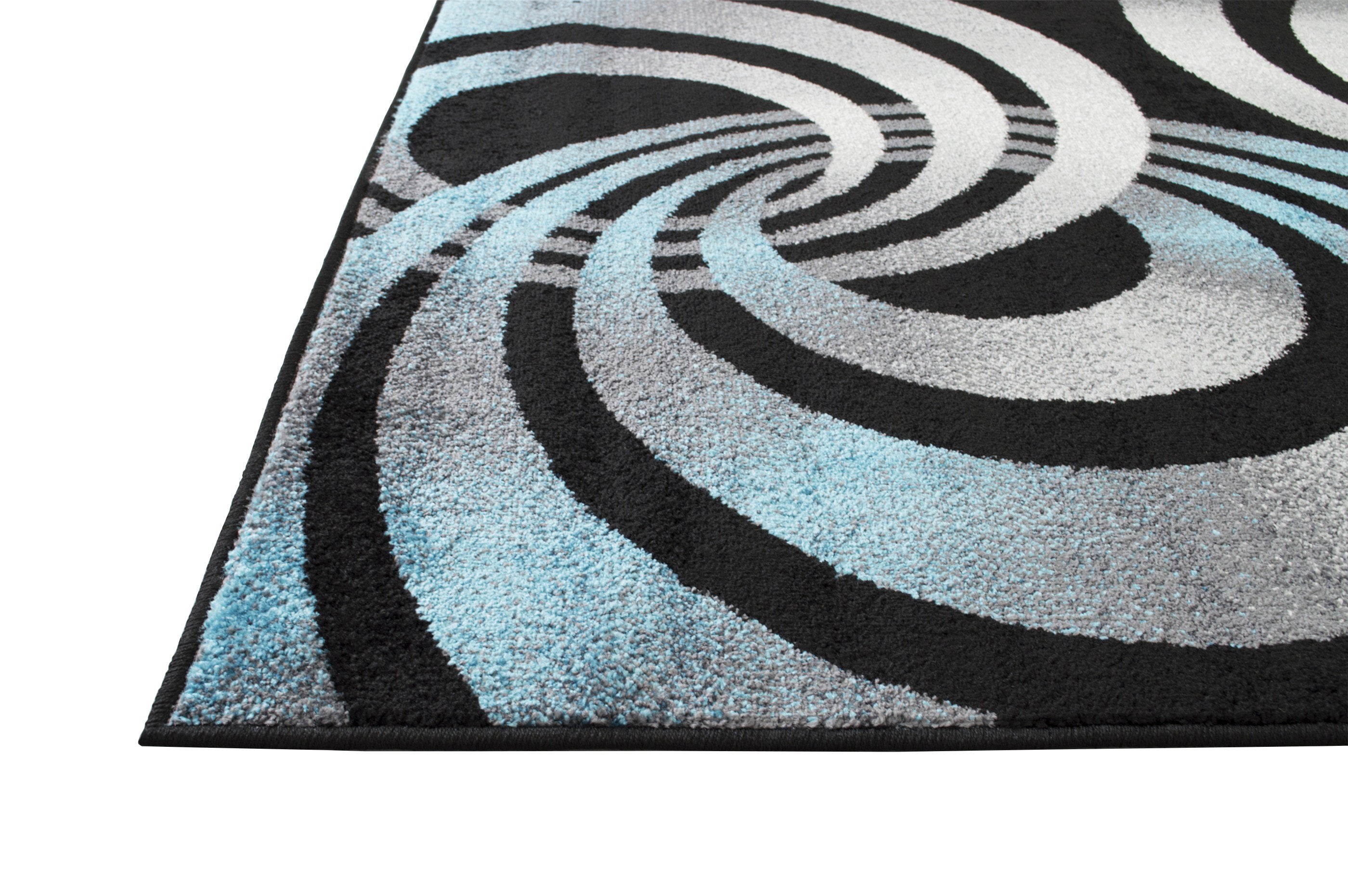 Spiral Distressed Rugs - Black and White Design with Red Highlights