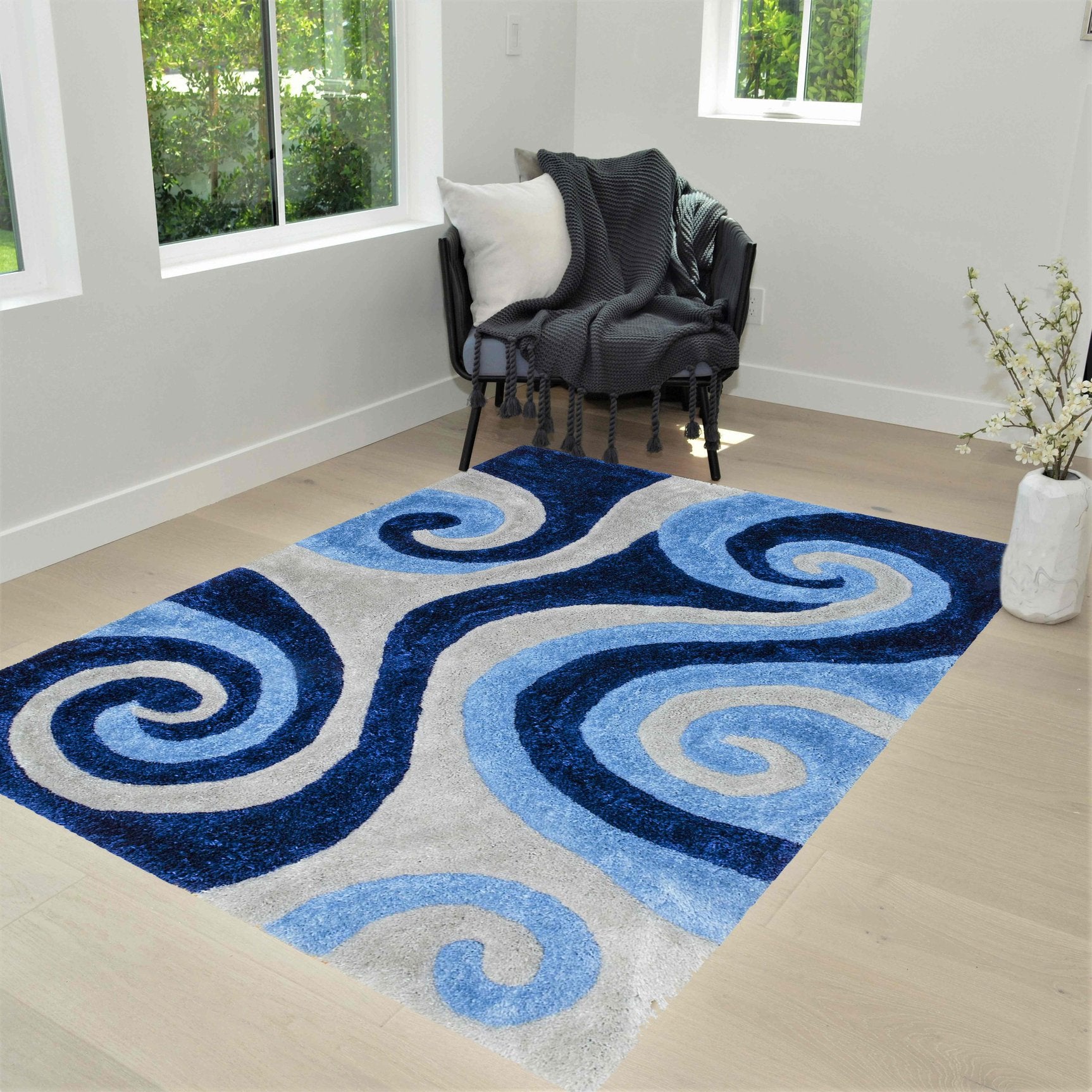 3-D Hand Carved Shaggy Rug - Soft Modern Colors