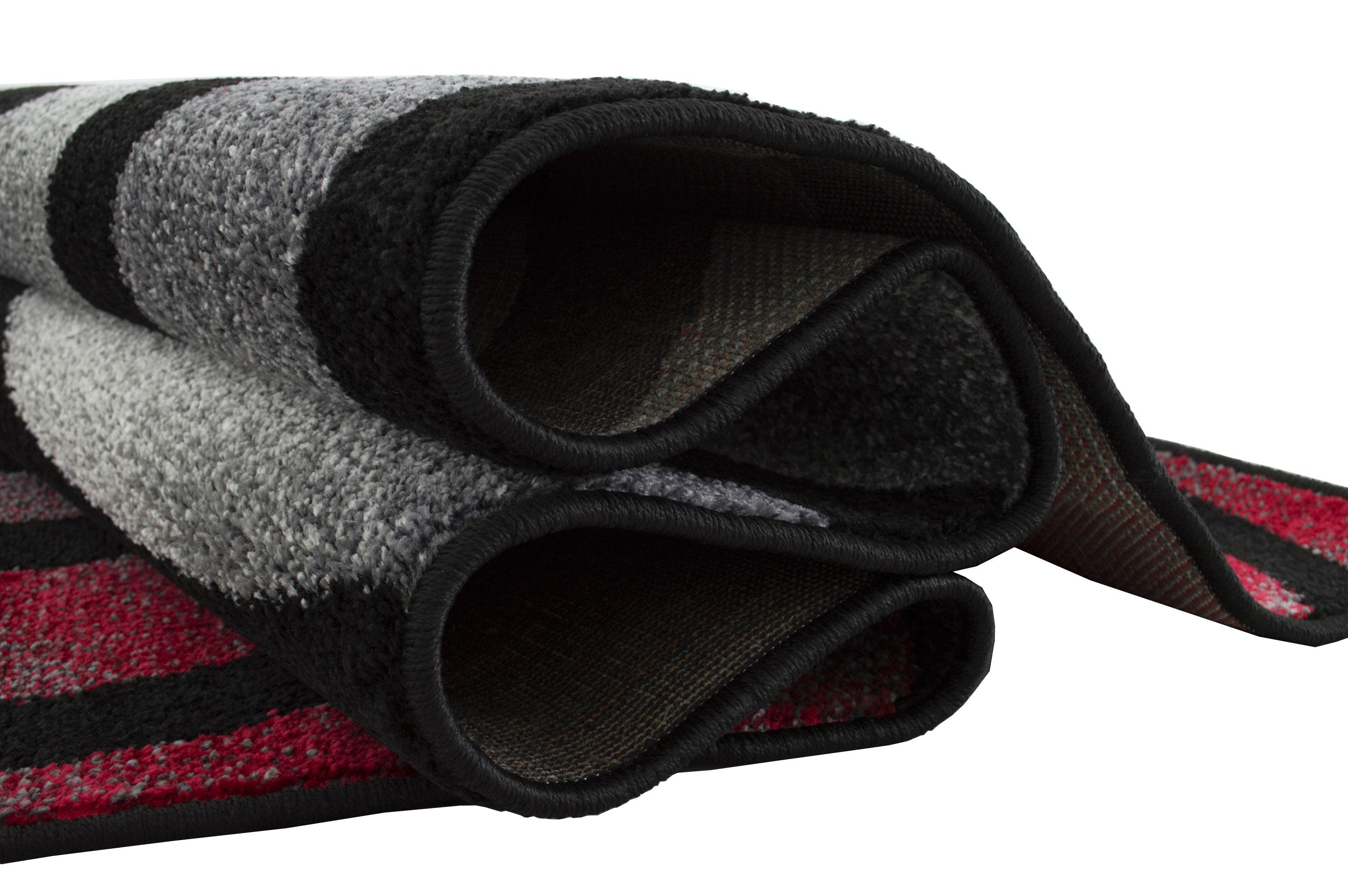 Spiral Distressed Rugs - Black and White Design with Red Highlights