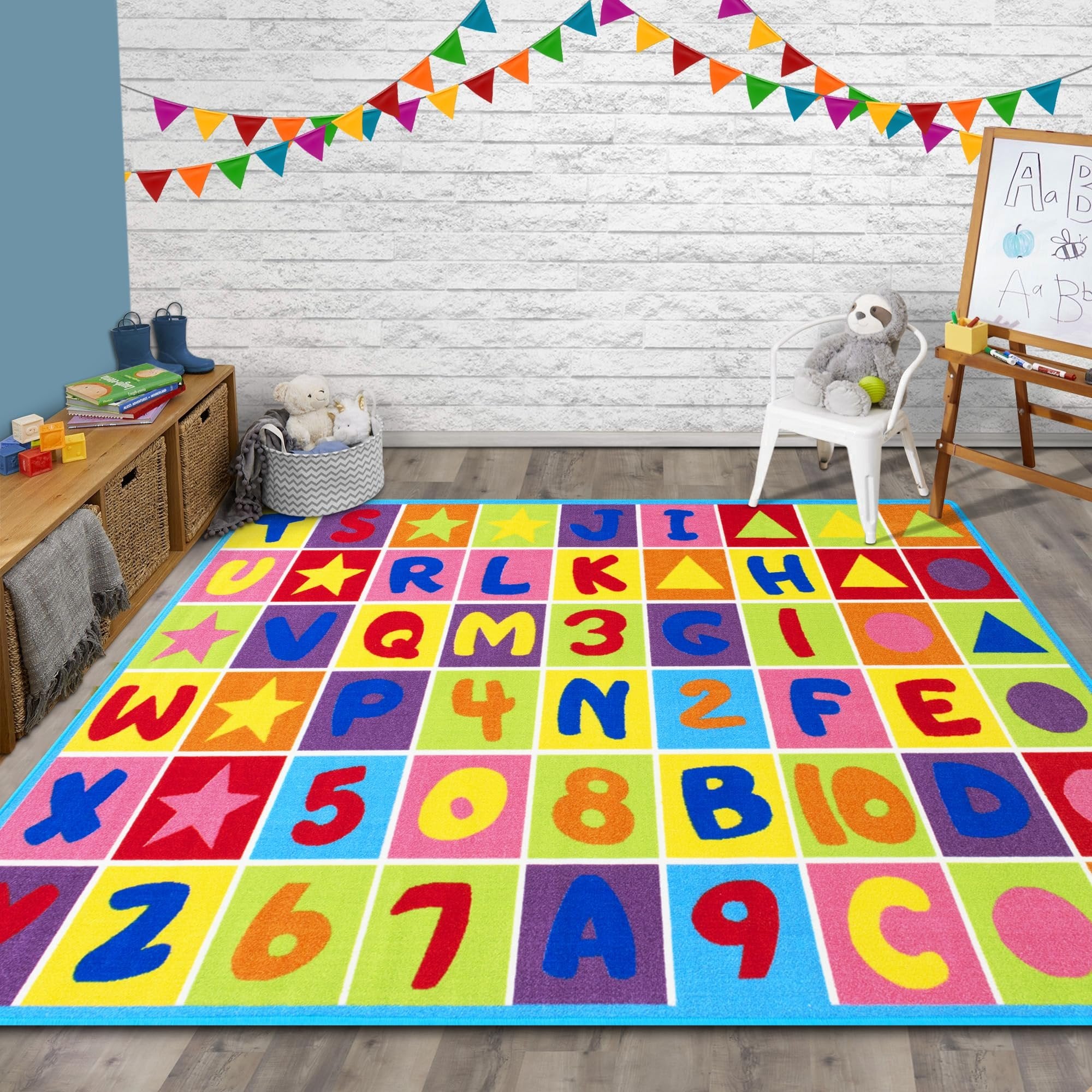 Educational kids rug with vibrant colors and soft texture