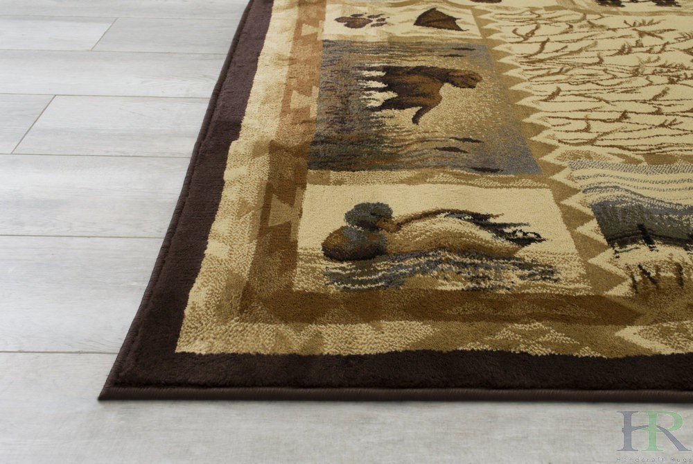 Outdoor Adventure Rug – Hunting Dogs, Ducks, and Magnifier Design
