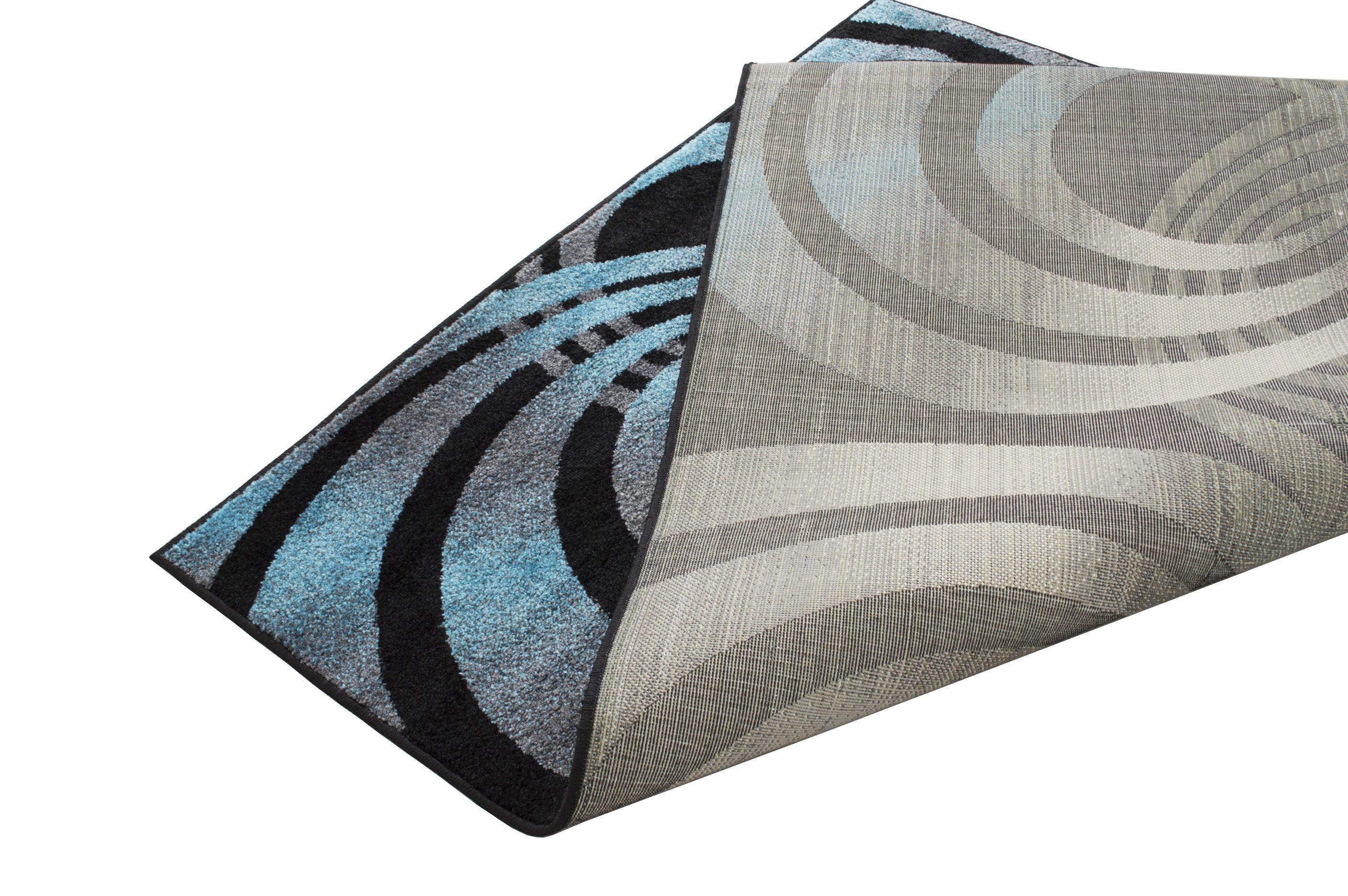 Spiral Distressed Rugs - Black and White Design with Red Highlights