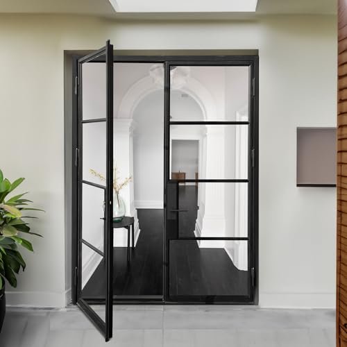 Generic HR Matte Black French Iron Steel Door with Handle and Locks, Left Outswing, Elegant Entrance Door for Home and Office 72 x 96, LID-72-96