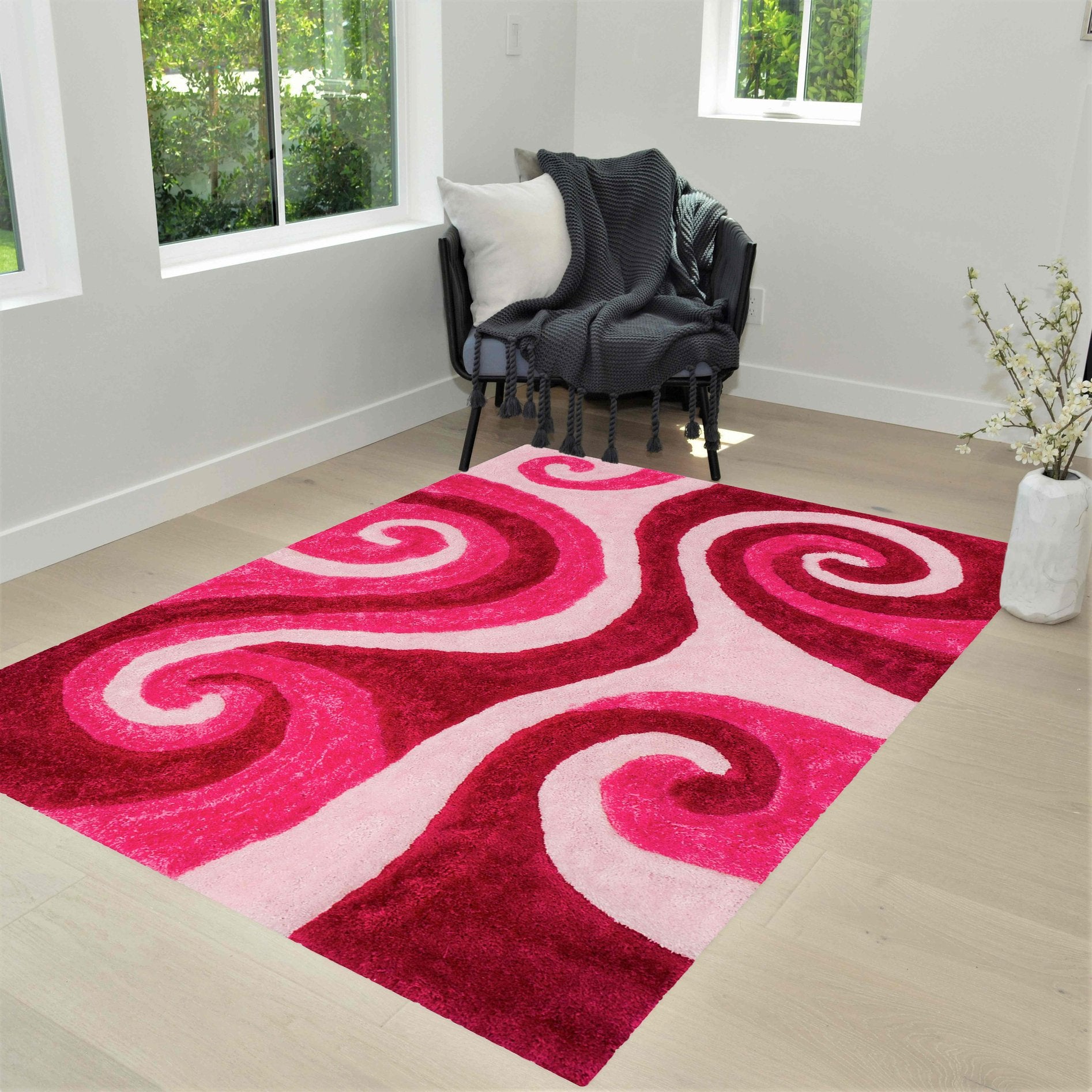 3-D Hand Carved Shaggy Rug - Soft Modern Colors