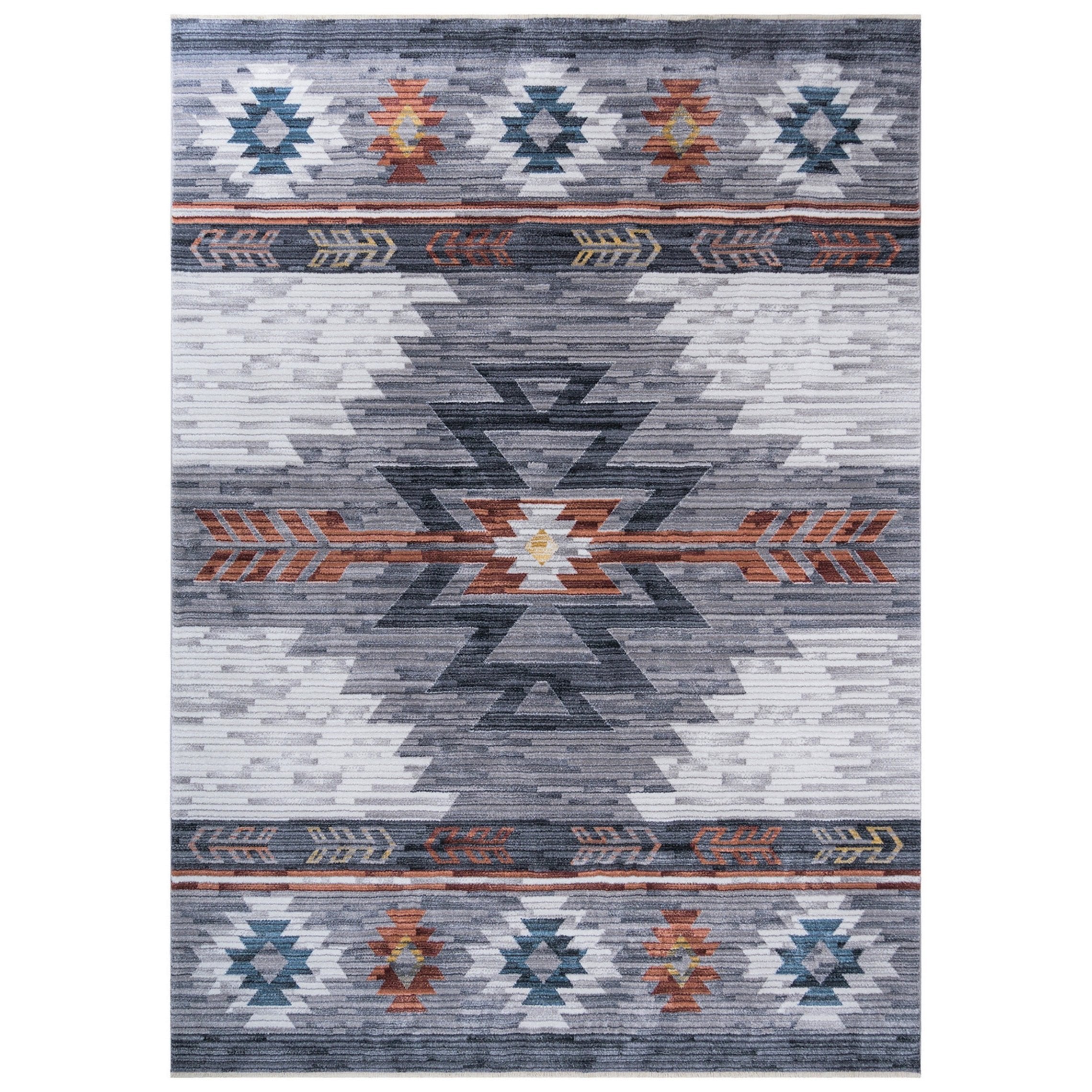 Navajo Tribal Rug – Easy Clean, Foldable, Rust/Grey/Black/Blue/Glacier/Orange/Denim