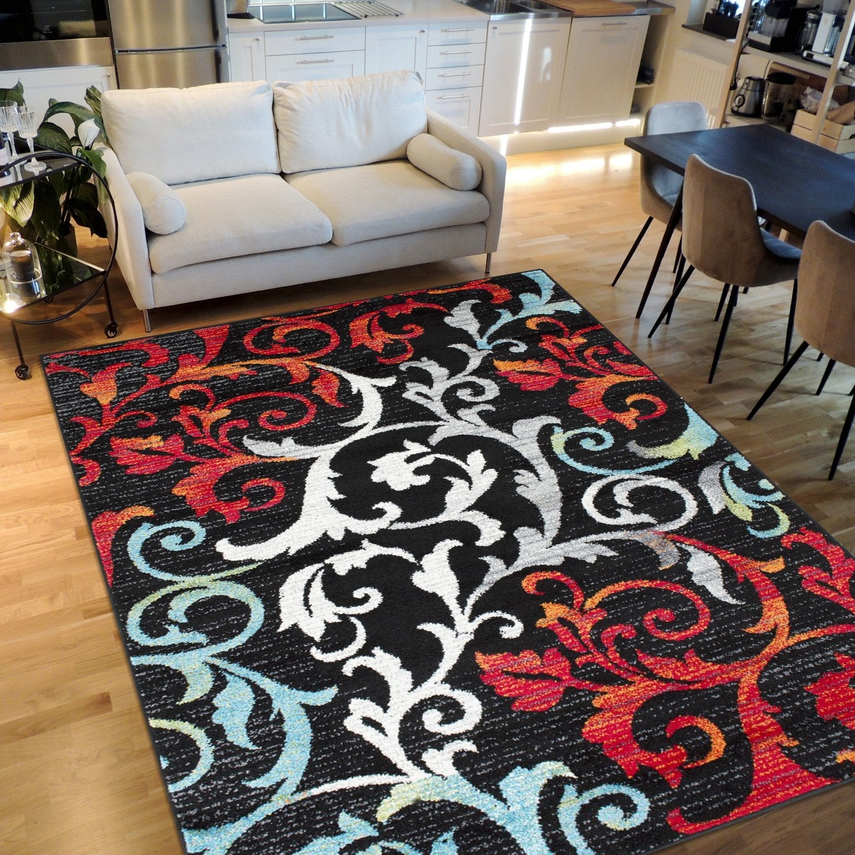 Turquoise/Ivory/Orange/Red/Black  Allover Rug