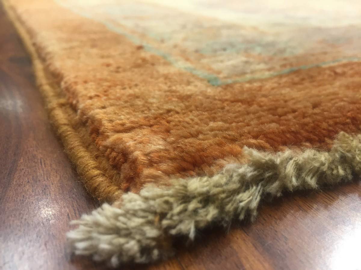 Authentic Handmade fine Pakistan Rug-Real Wool Ziegler Pattern Faded/Vintage-Rust/Gold/Multi-(9.10 by 13.7 Feet)