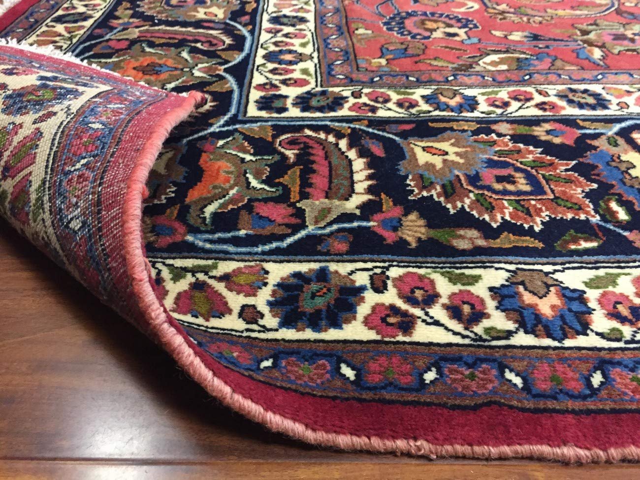 Hand Knotted Persian Rug-Real Wool Allover Floral -Navy Blue/Red/Multi-(12.8 by 10 Feet)