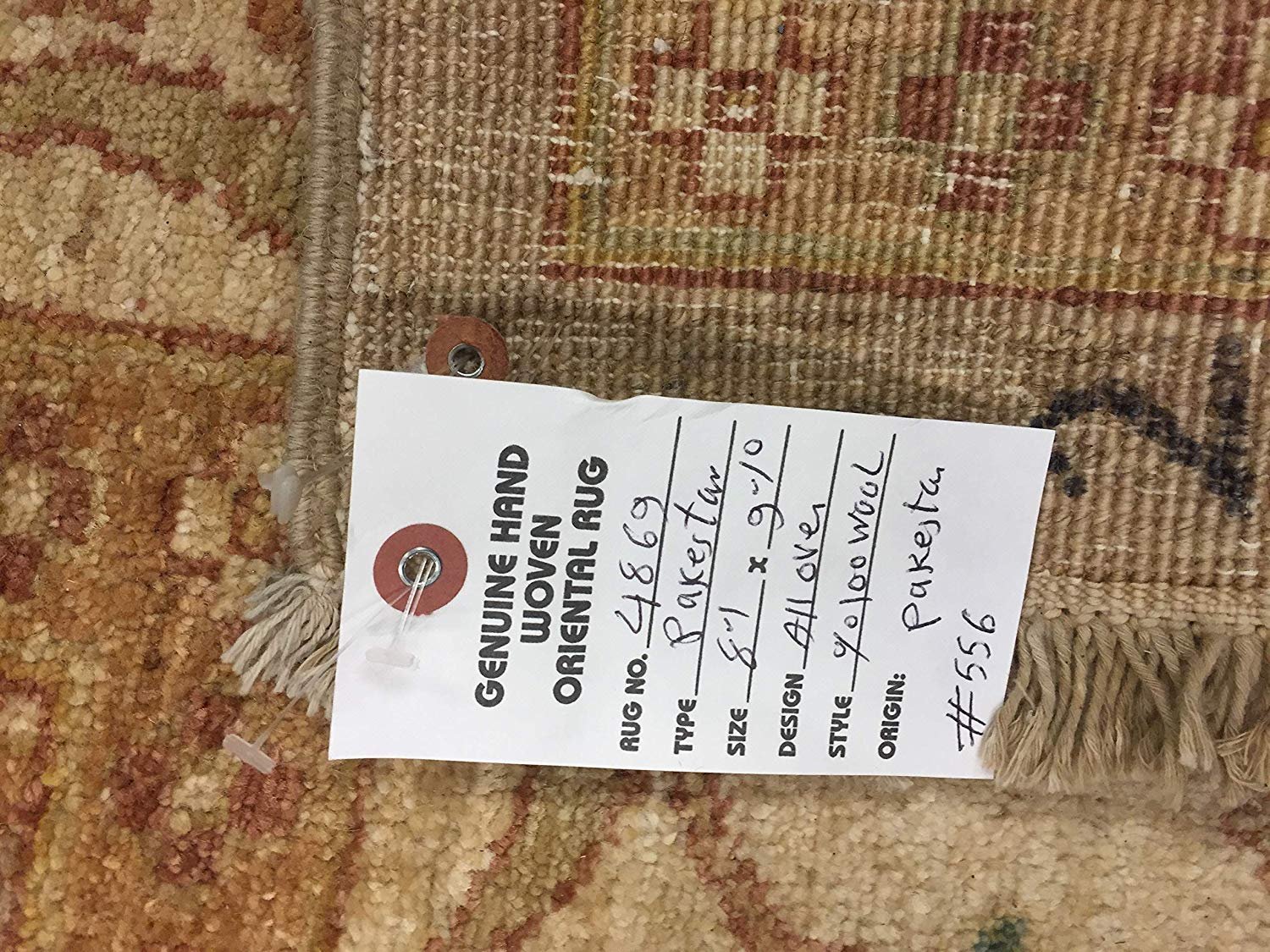 Authentic Handmade fine Pakistan Rug-Real Wool Allover Floral Pattern Faded/Vintage-Olive/Beige-(8.1 by 9.10 Feet)