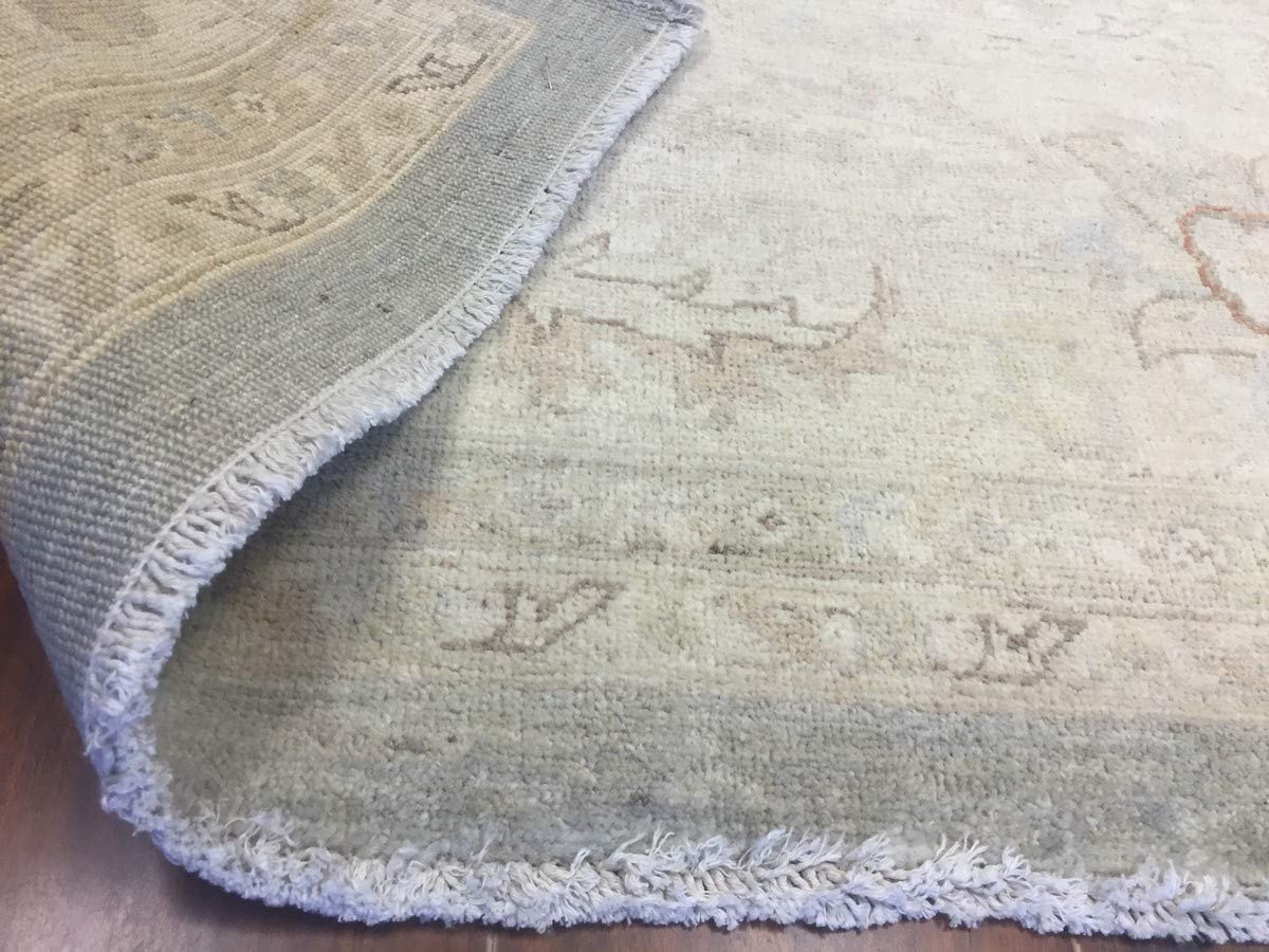 Authentic Handmade fine Pakistan Rug-Real Wool Ziegler Pattern Stone Washed-Sky Blue/Ivory-(9.11 by 13.4 Feet)