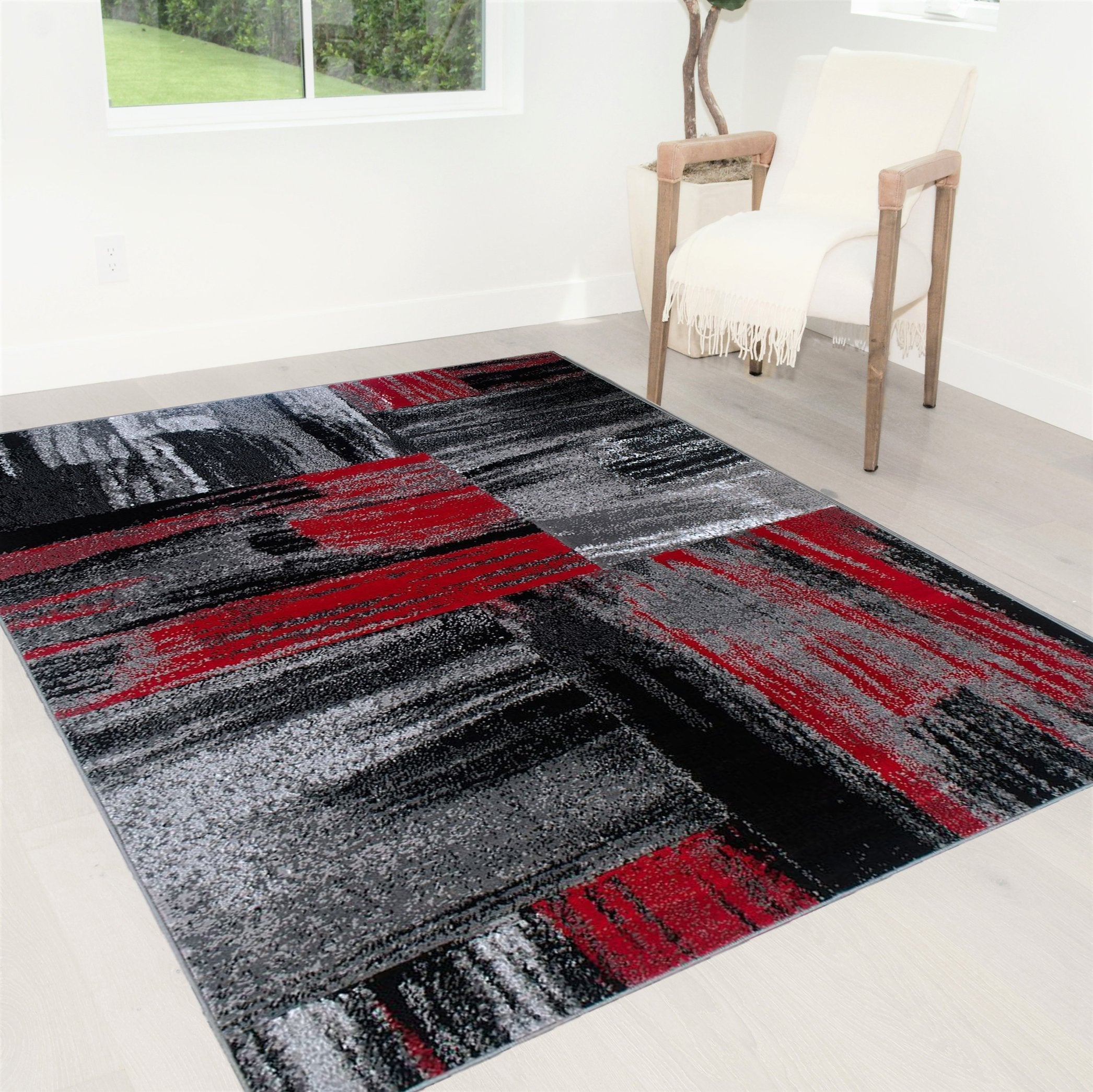 Modern Mixed Brush Color Pattern Area Rug – Various Sizes Available in Gray, Red, Beige, Blue, Lava, Orange, Electric Green, Yellow, Chocolate