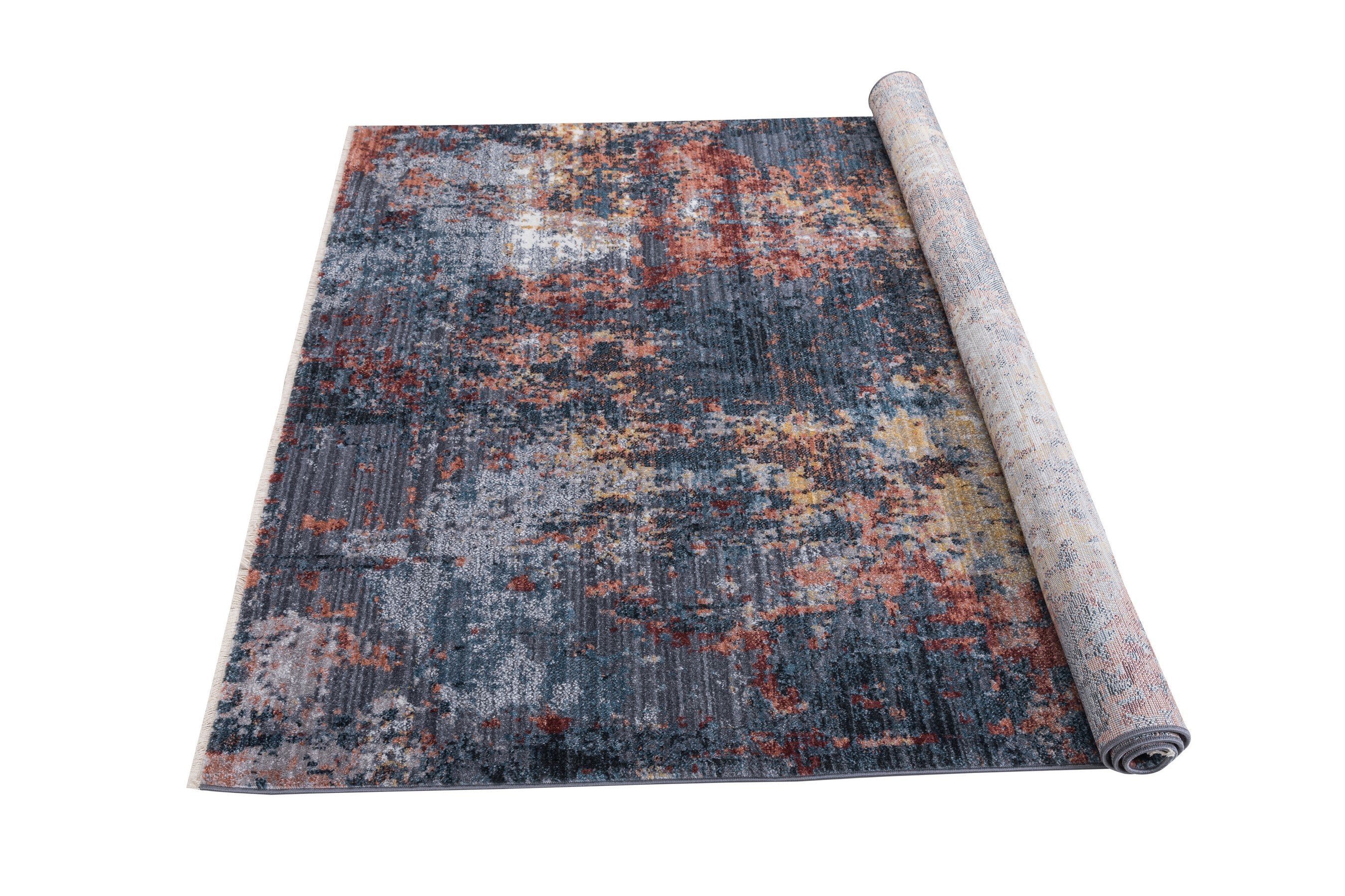 Abstract Distressed Area Rug Leno Weave Abrash Foldable #56