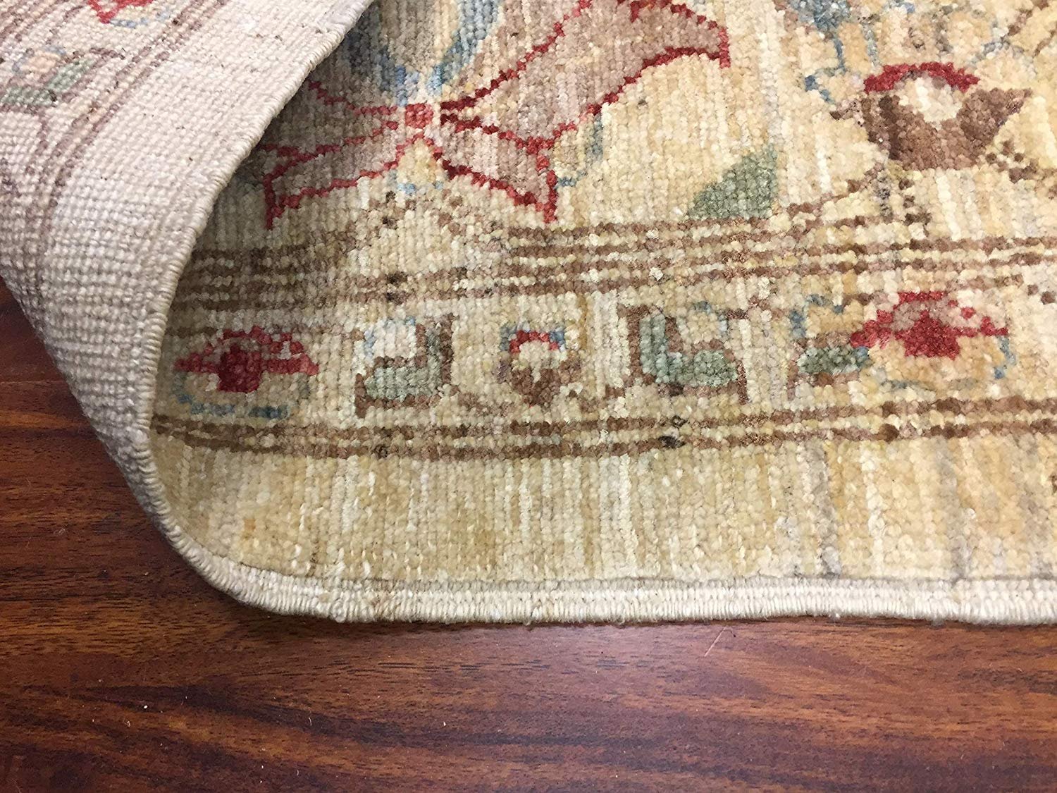 Authentic Handmade fine Pakistan Rug-Real Wool Ziegler Pattern Faded/Vintage-Beige/Multi-(8.1 by 9.4 Feet)