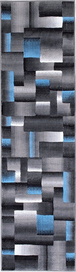 Handcraft Rugs Blue/Silver/Gray Abstract Geometric Modern Squares Pattern Area Rug 2 ft. by 3 ft. (Doormat)