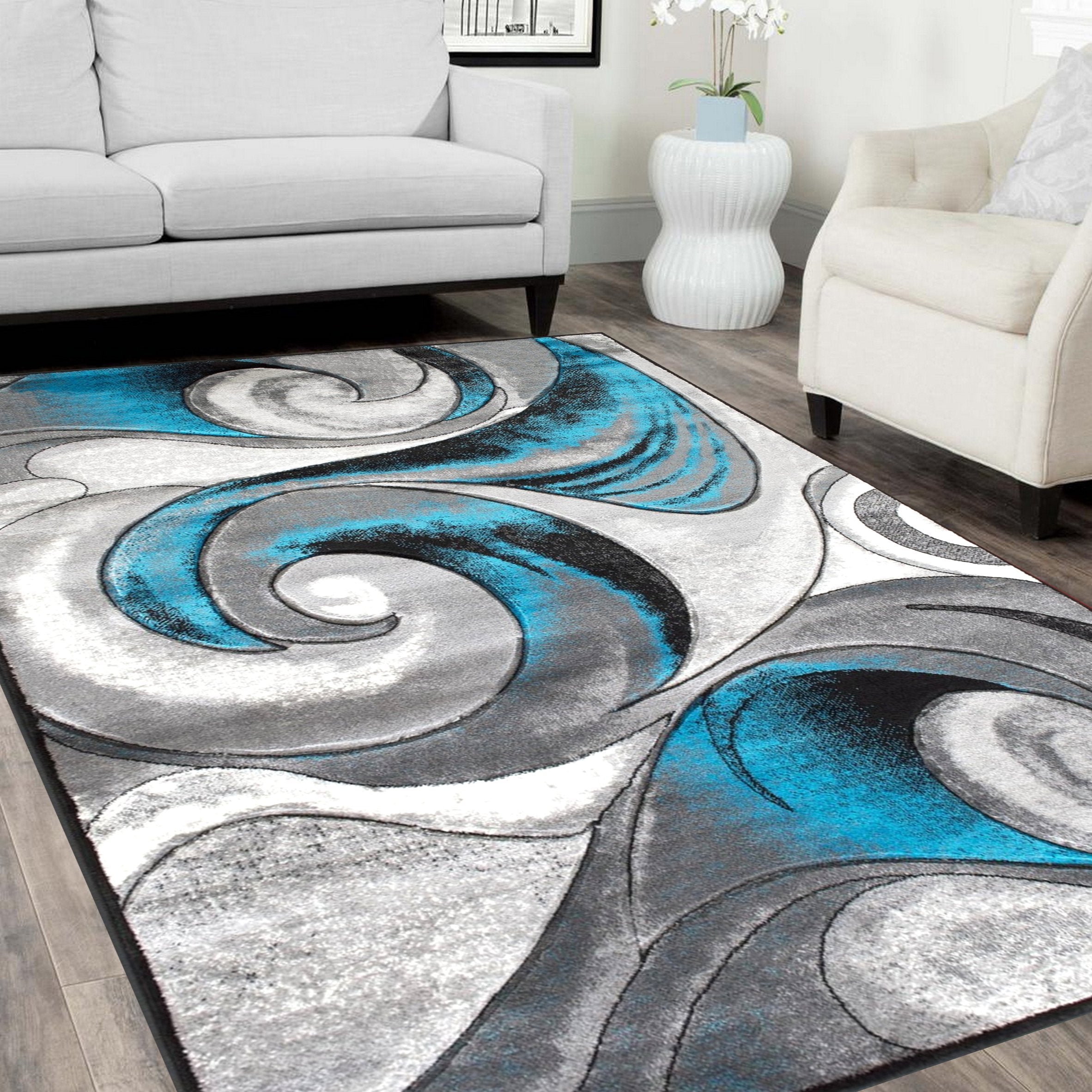 Swirls Abstract Design Hand Carved Rugs #10