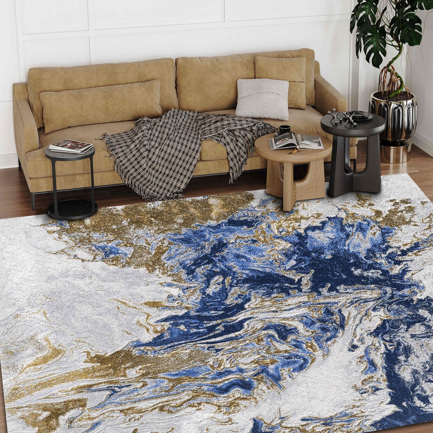 Abrash Rugs Ocean Pattern Gold Mocha Blue 50