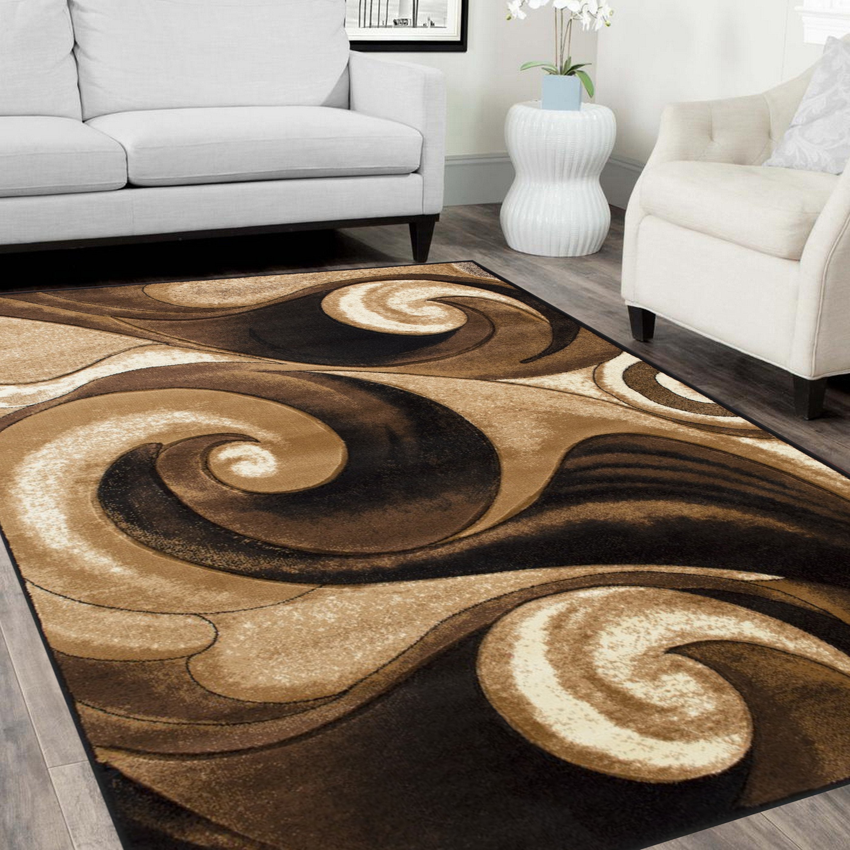 Swirls Abstract Design Hand Carved Rugs #10
