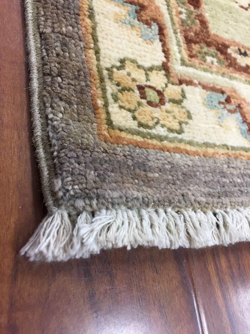Authentic Handmade fine Pakistan Rug-Wool Ziegler/Geometric Faded/Vintage-Gray/Green/Multi-(8.11 by 11.9 Feet)