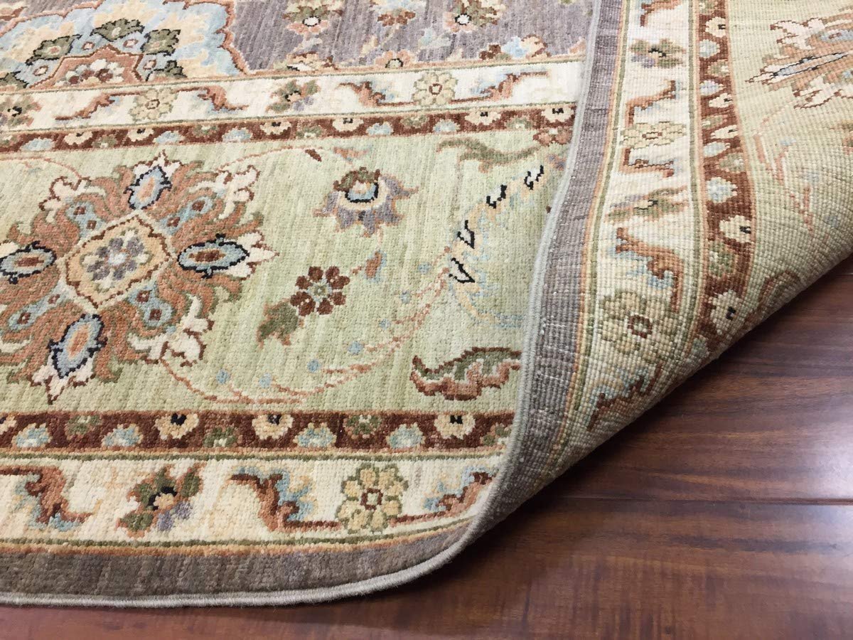 Authentic Handmade fine Pakistan Rug-Wool Ziegler/Geometric Faded/Vintage-Gray/Green/Multi-(8.11 by 11.9 Feet)