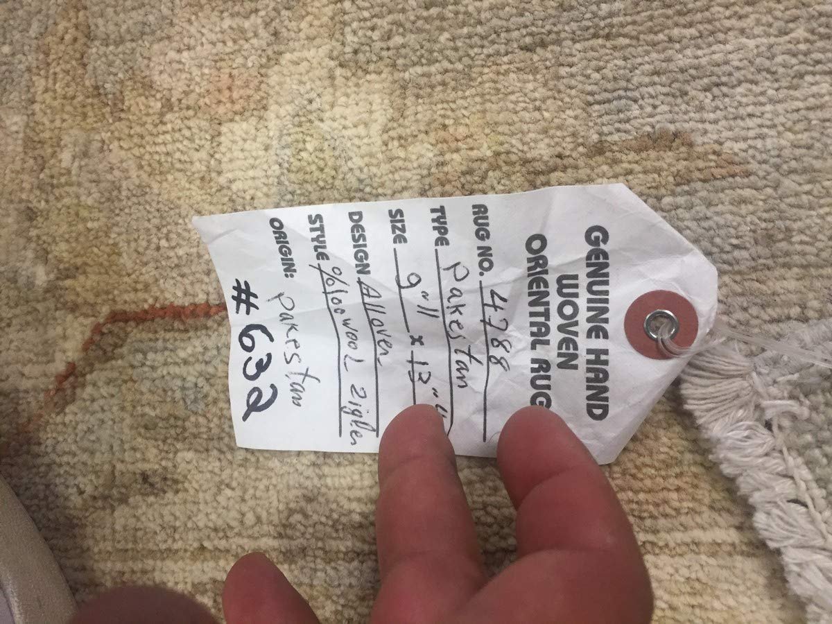 Authentic Handmade fine Pakistan Rug-Real Wool Ziegler Pattern Stone Washed-Sky Blue/Ivory-(9.11 by 13.4 Feet)