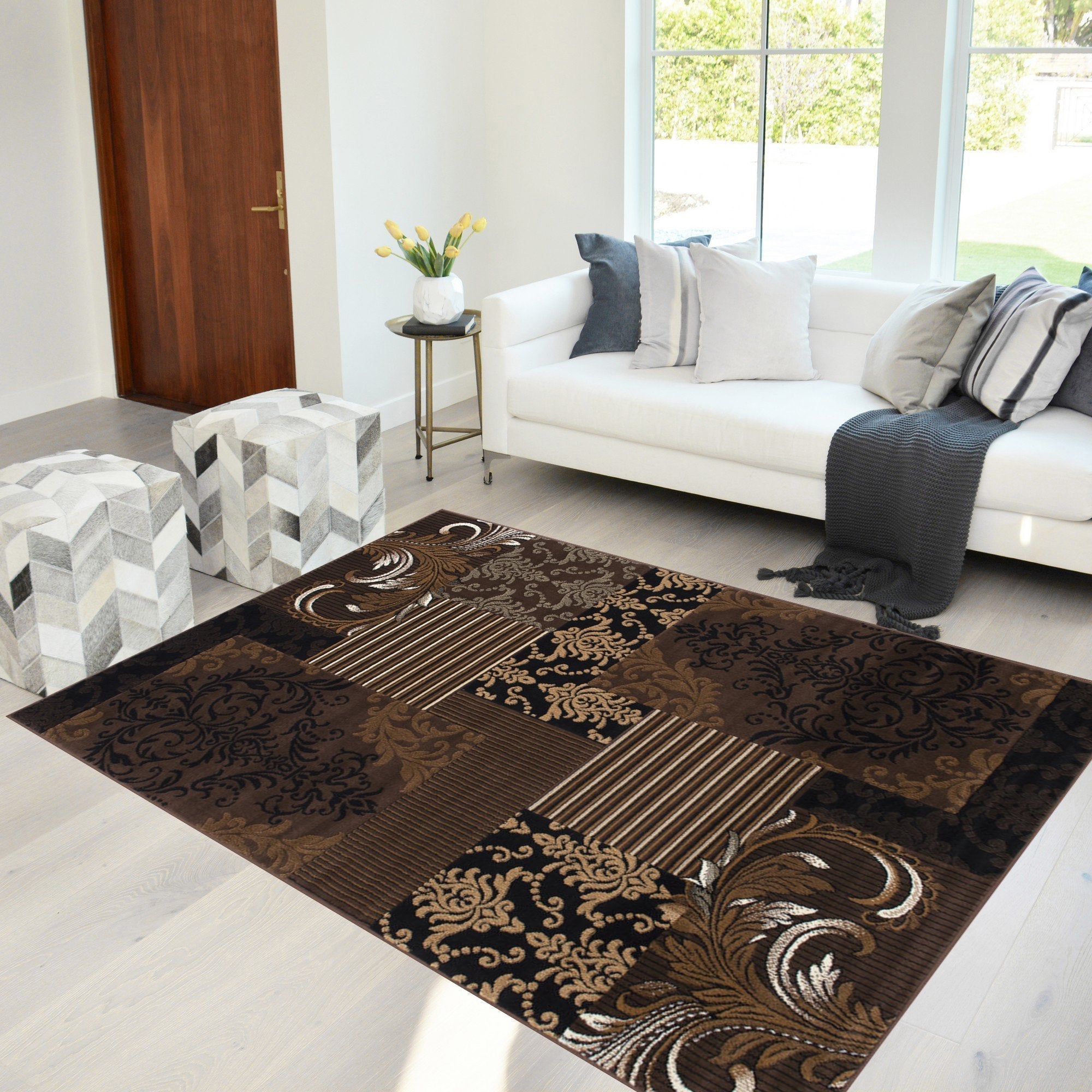 Brown Chocolate Beige Abstract Area Rug Modernpatchwork Pattern Frloral  (7'8\, image size:2000x2000