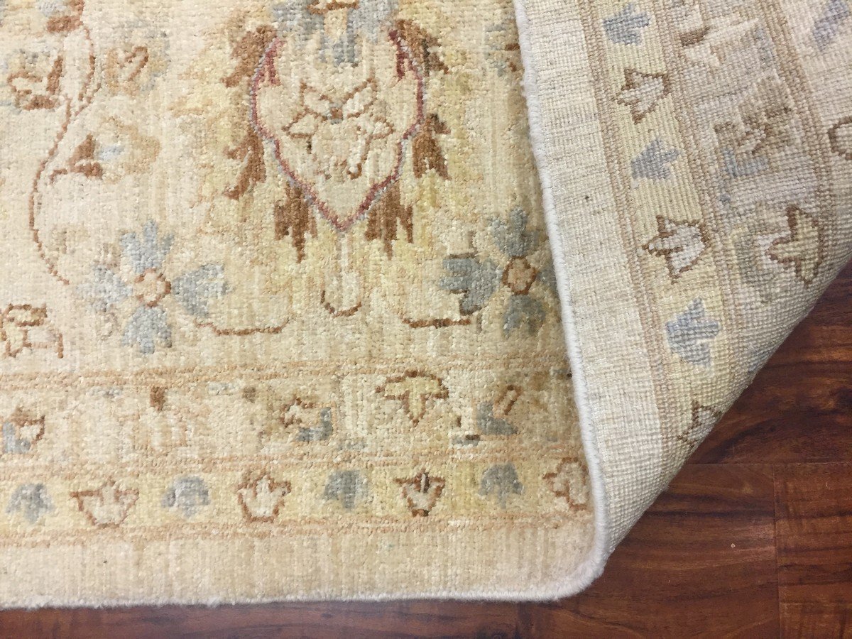 Authentic Handmade fine Pakistan Rug-Real Wool Allover Stone Washed-Ivory/Multi-(8.9 by 12.1 Feet)