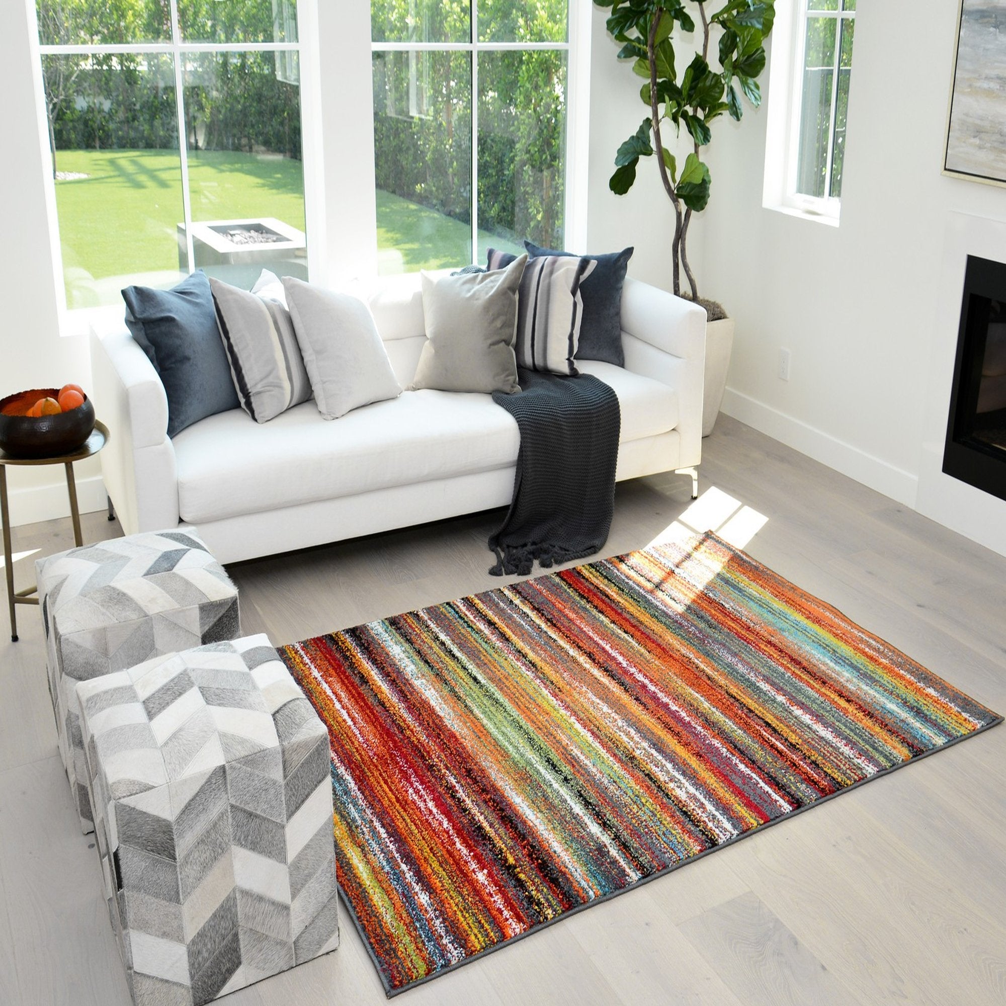 Colorful Stripped Rainbow Area Rug
