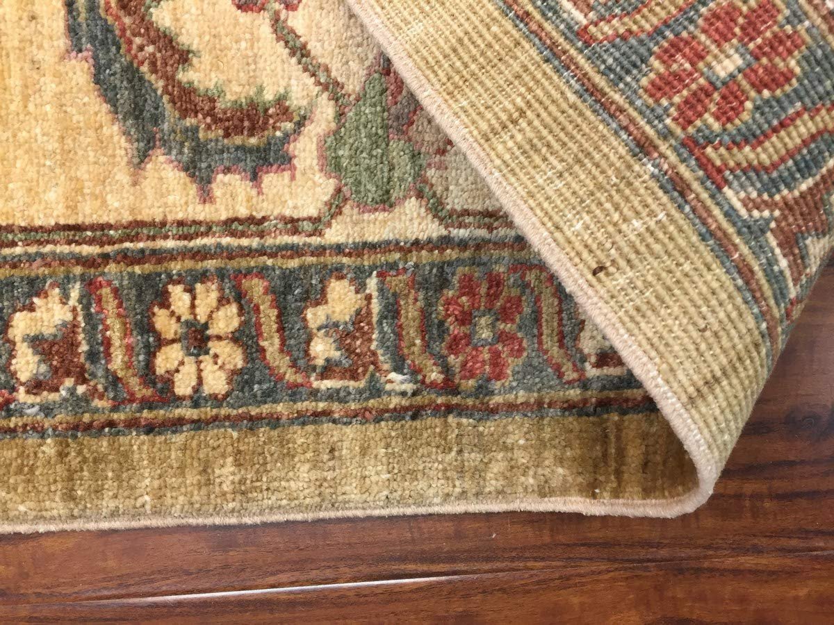 Authentic Wool Handmade Pakistan Area Rug Floral Ziegler Faded-Sage/Beige/Burgundy-(9 by 12 Feet)