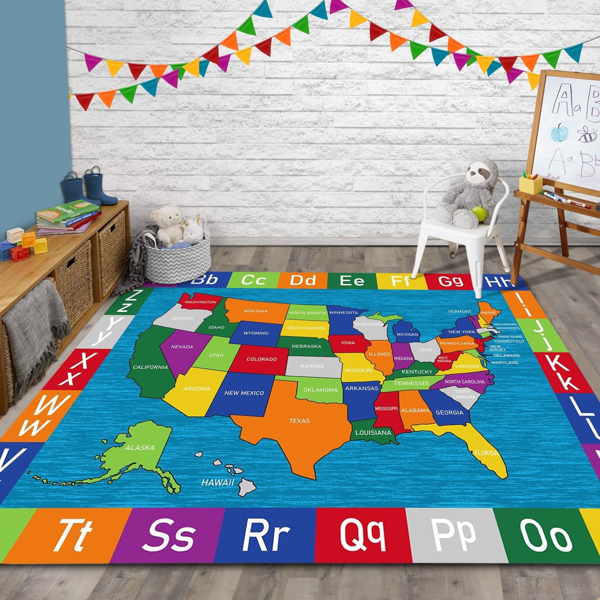 HR Premium Non-Slip USA Alphabet Area Rug