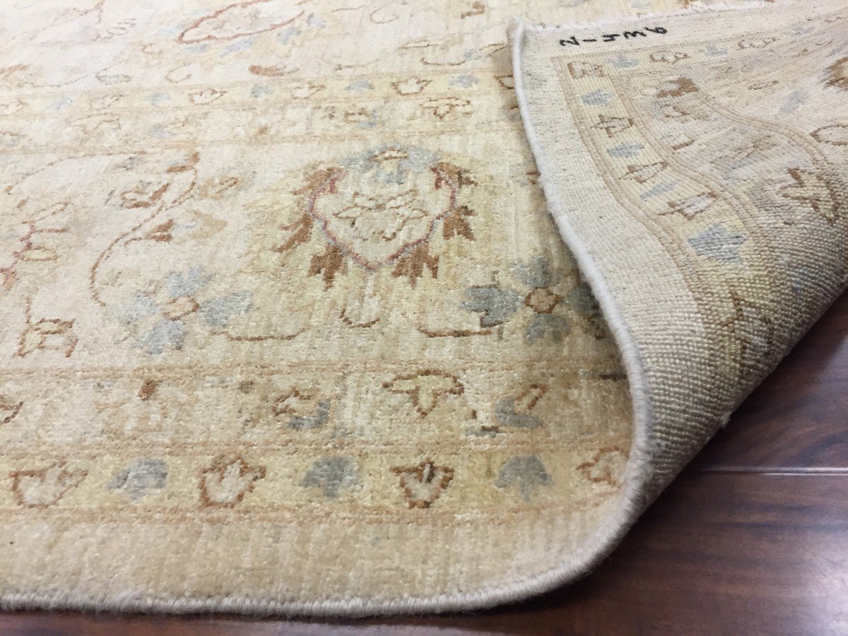 Authentic Handmade fine Pakistan Rug-Real Wool Allover Stone Washed-Ivory/Multi-(8.9 by 12.1 Feet)