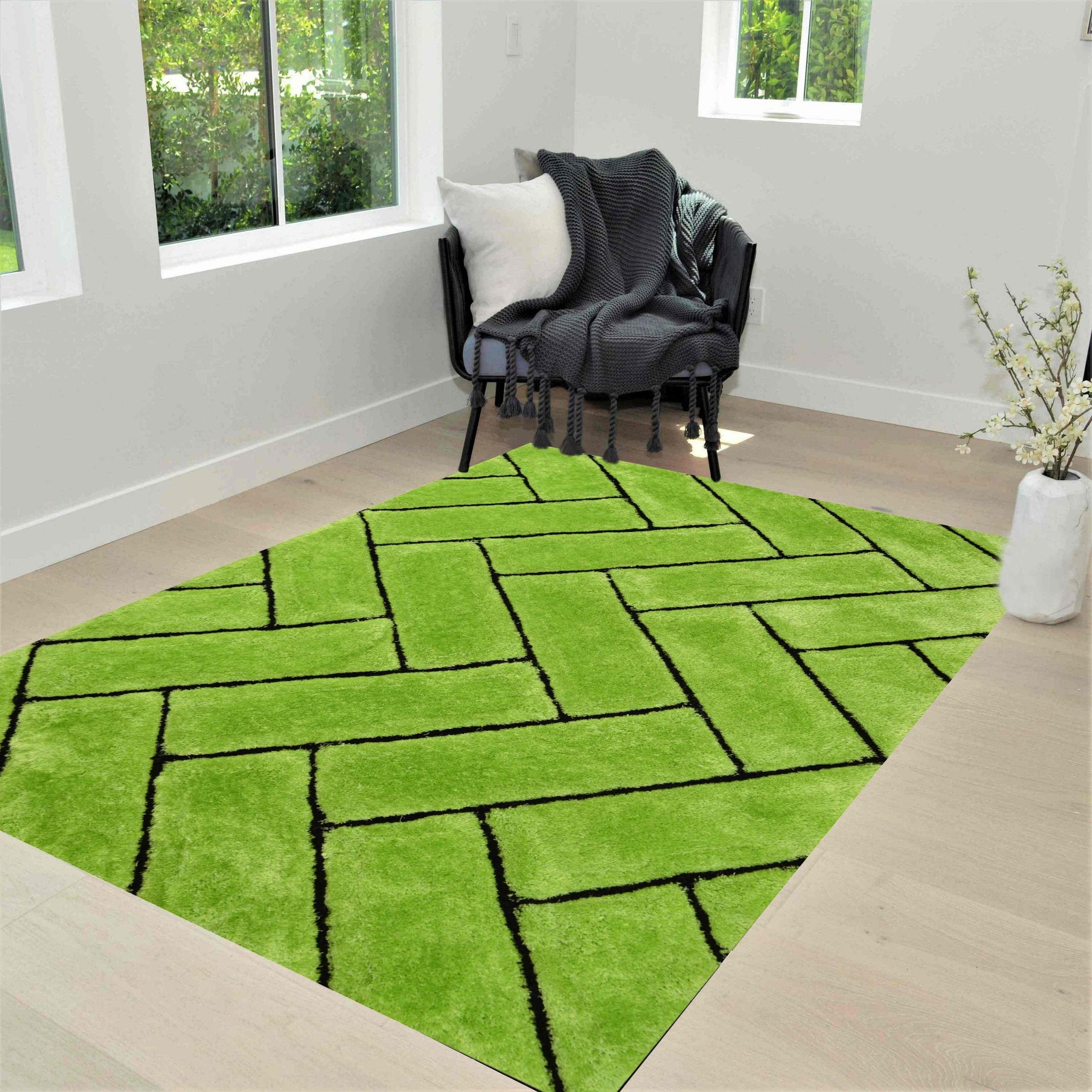 3-D Hand Carved Shaggy Rug - Soft Modern Colors