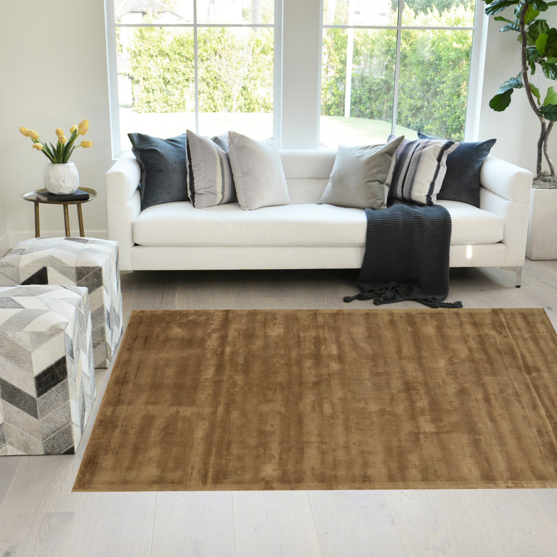 Honey Color Rugs Viscose Ultra-Soft Hand Knotted in India Rugs for Dining Room