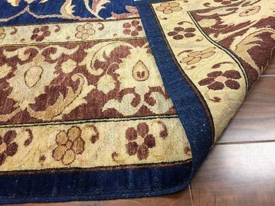 Authentic Handmade fine Pakistan Rug-Real Wool Ziegler Pattern Stone Washed-Navy/Beige-(8.3 by 12 Feet)