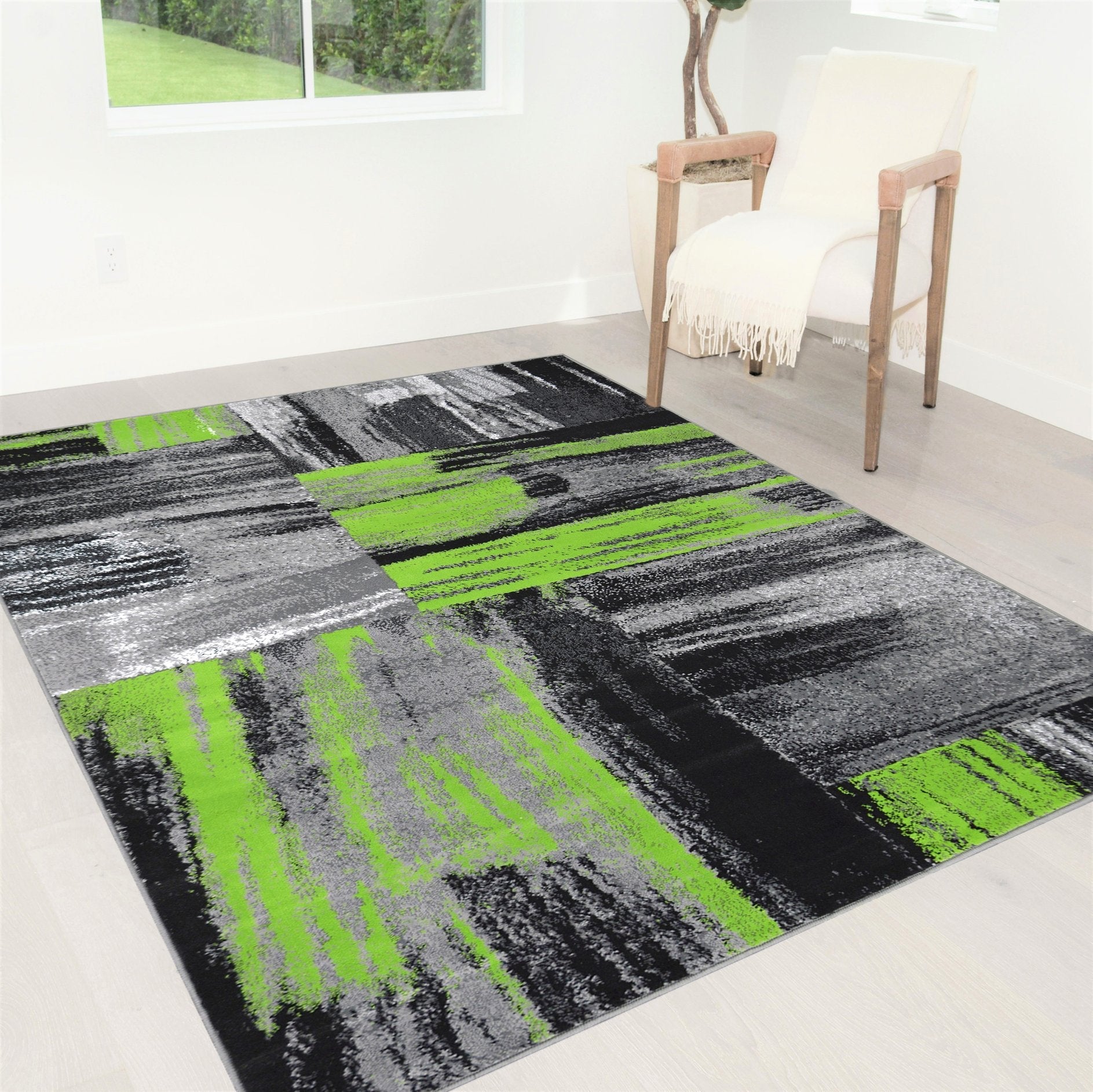 Modern Mixed Brush Color Pattern Area Rug – Various Sizes Available in Gray, Red, Beige, Blue, Lava, Orange, Electric Green, Yellow, Chocolate