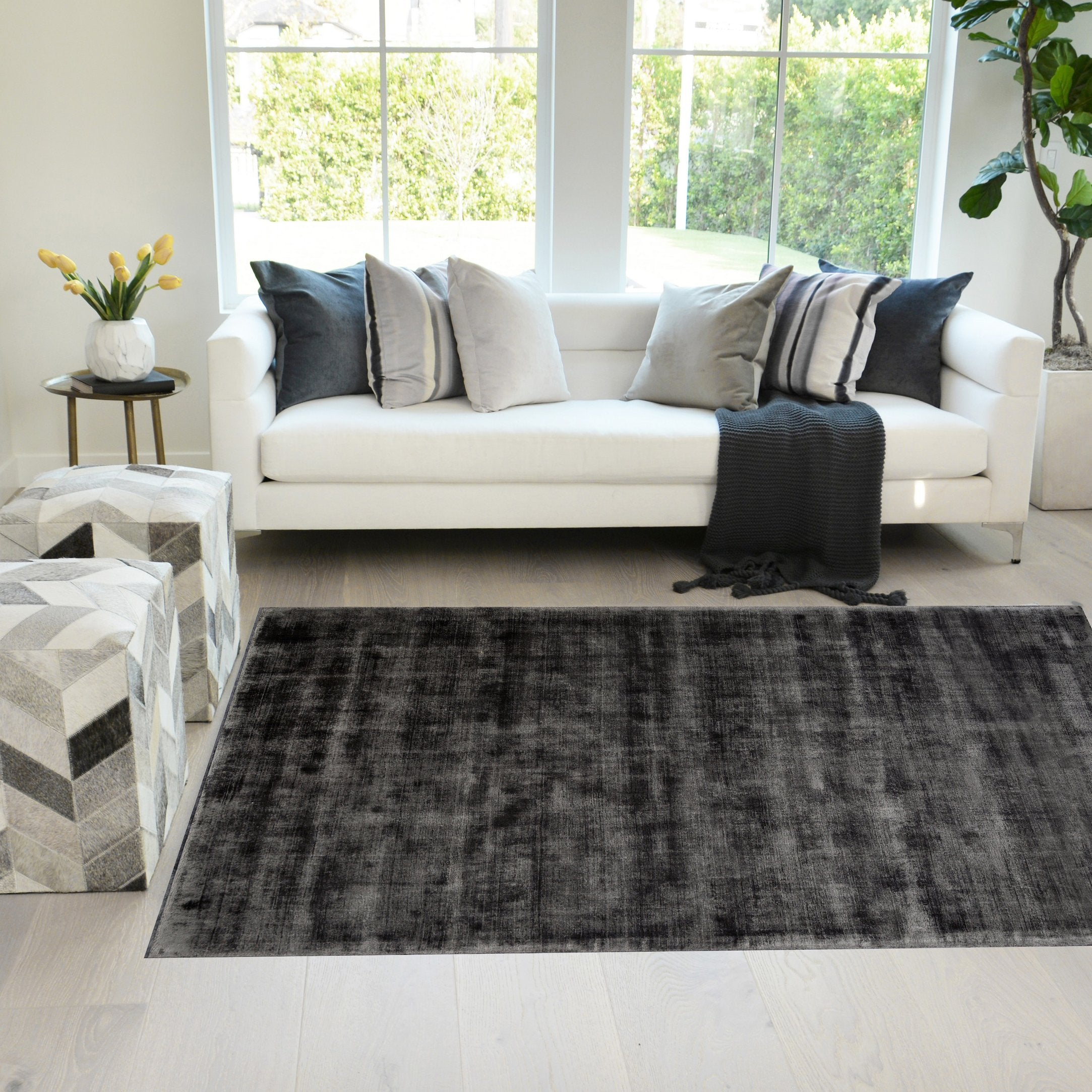 Espresso Color Rugs Viscose Ultra-Soft Hand Knotted in India Rugs for Dining Room