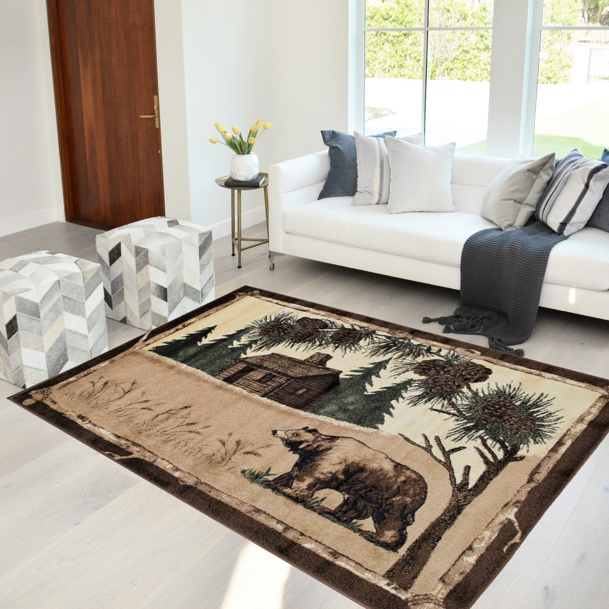 Rustic Cabin Rug Collection Deer Hunting And Fishing Bear Rugs For