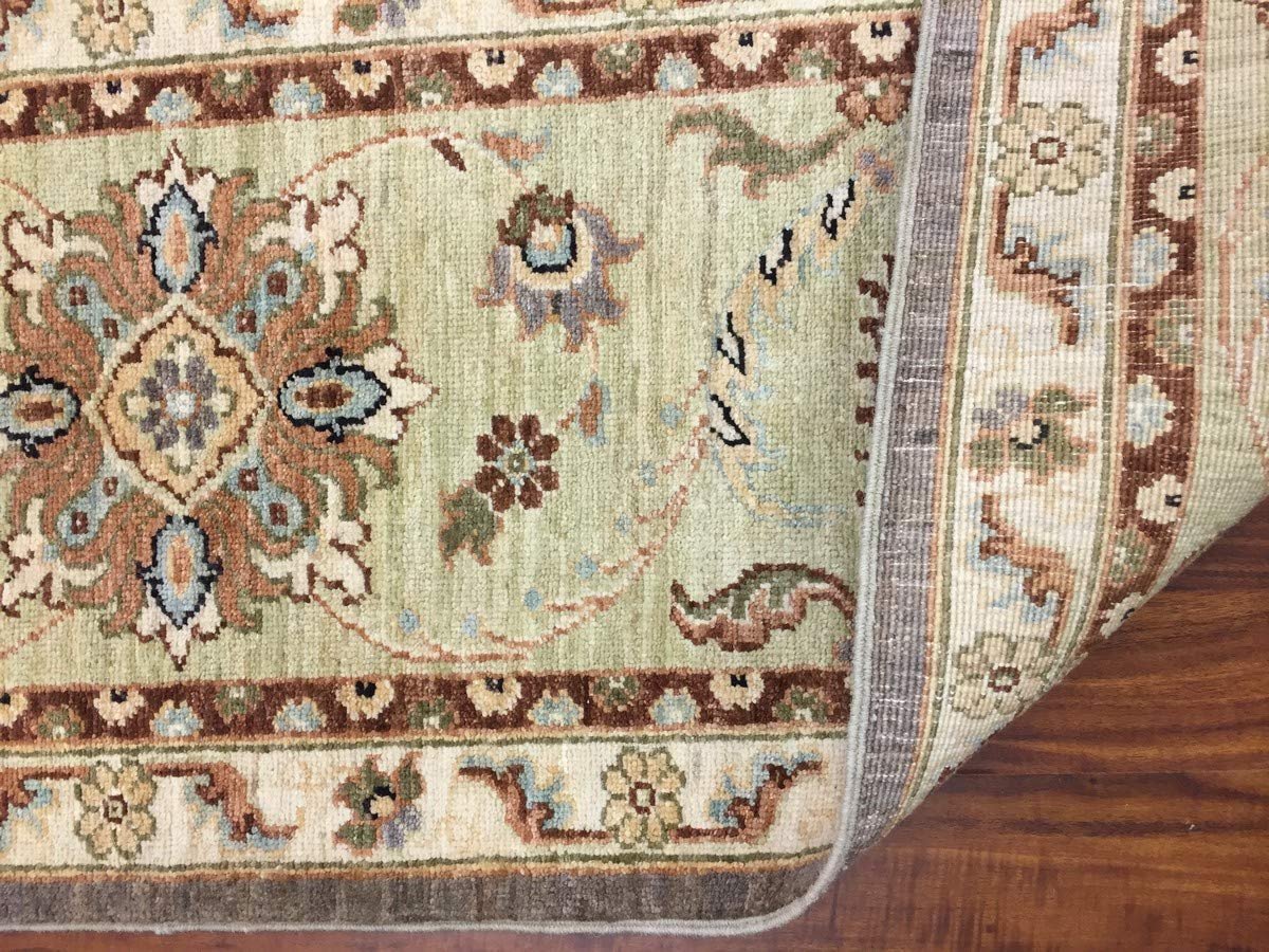 Authentic Handmade fine Pakistan Rug-Wool Ziegler/Geometric Faded/Vintage-Gray/Green/Multi-(8.11 by 11.9 Feet)