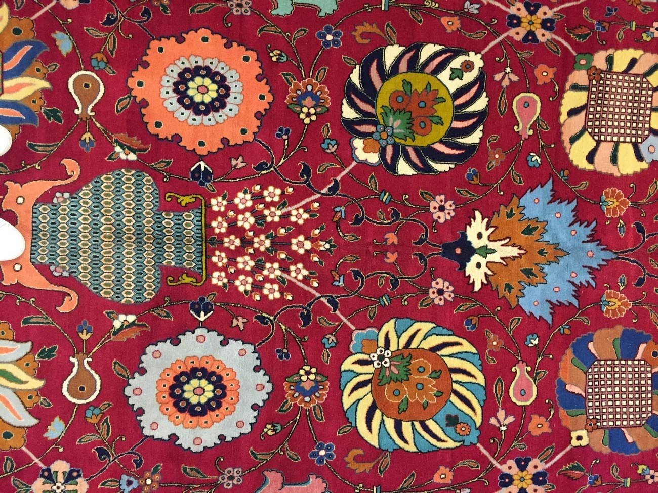 Hand Knotted Persian Tabriz Rug-Real Wool Allover Floral -Navy Blue/Red/Multi-(13 by 9.6 Feet)