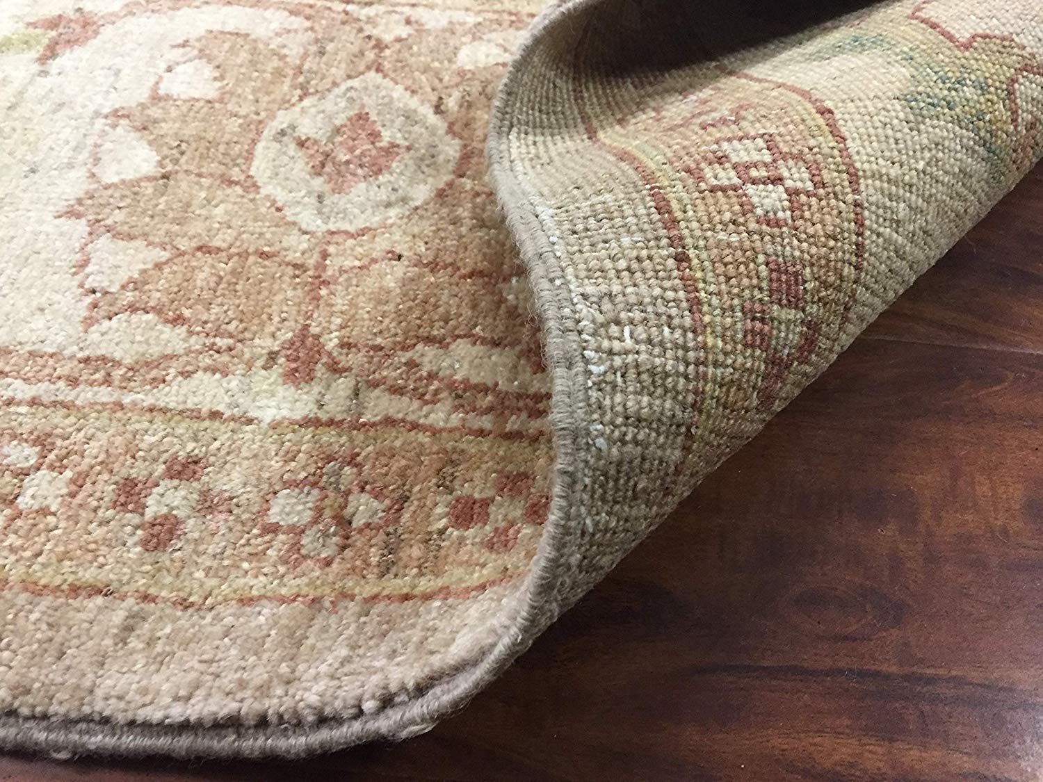 Authentic Handmade fine Pakistan Rug-Real Wool Allover Floral Pattern Faded/Vintage-Olive/Beige-(8.1 by 9.10 Feet)