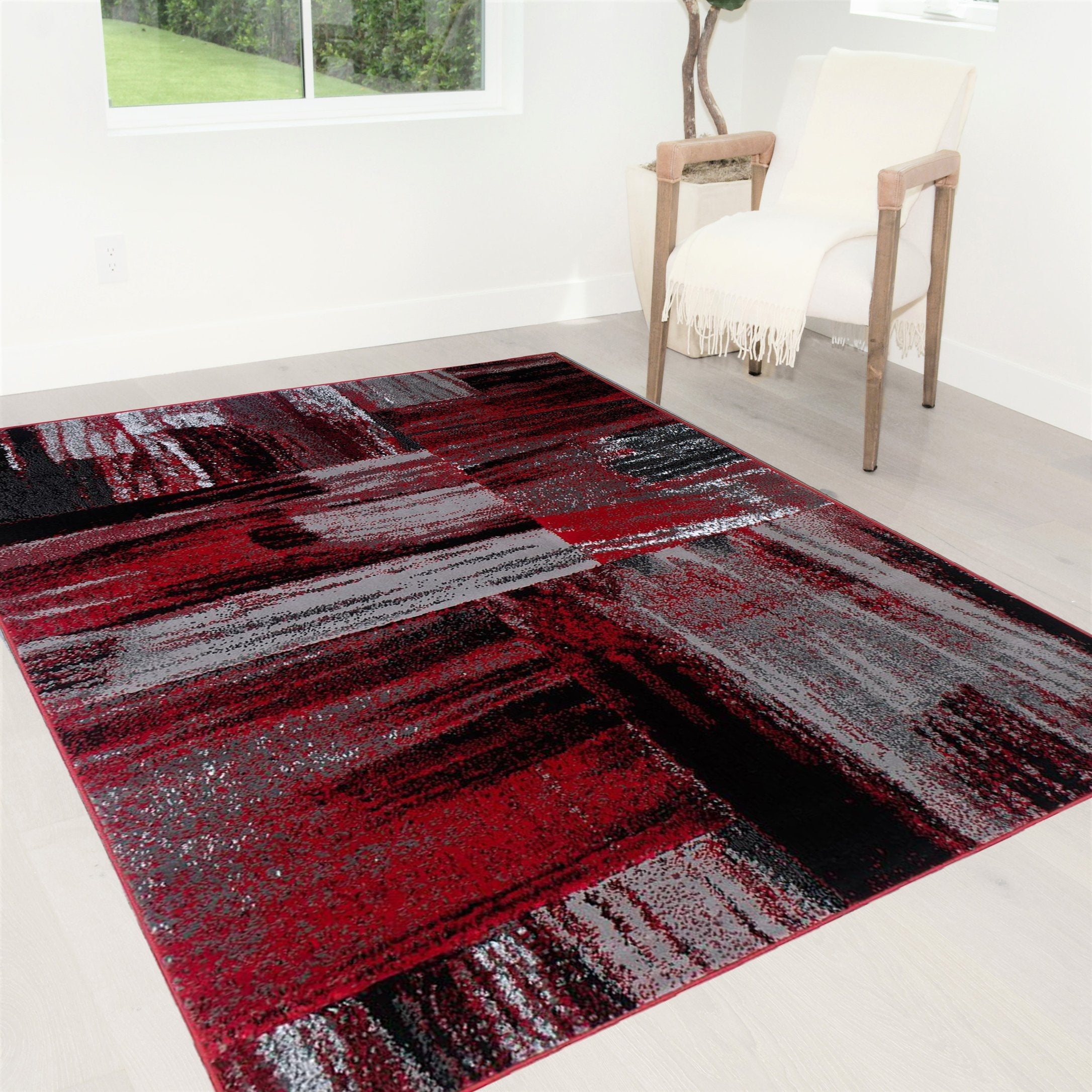 Modern Mixed Brush Color Pattern Area Rug – Various Sizes Available in Gray, Red, Beige, Blue, Lava, Orange, Electric Green, Yellow, Chocolate
