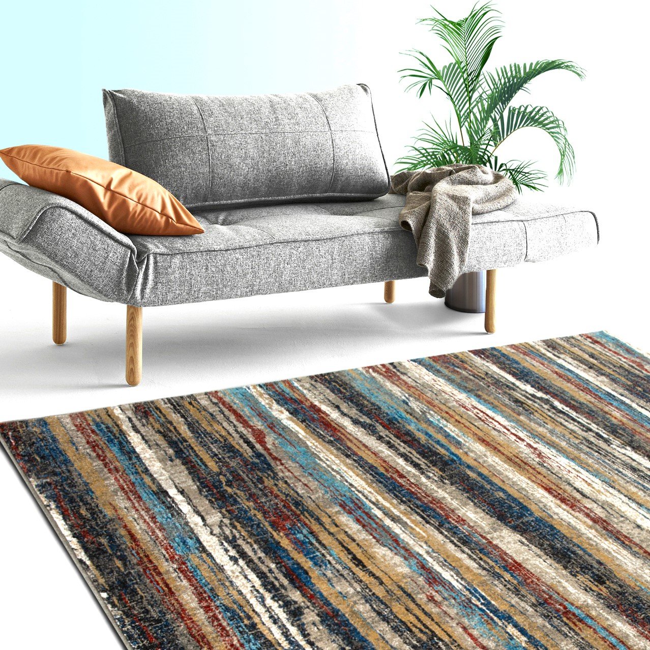 Stripped Design Rugs Blue Burgundy Multi Color Abstract #96, image size:1278x1278