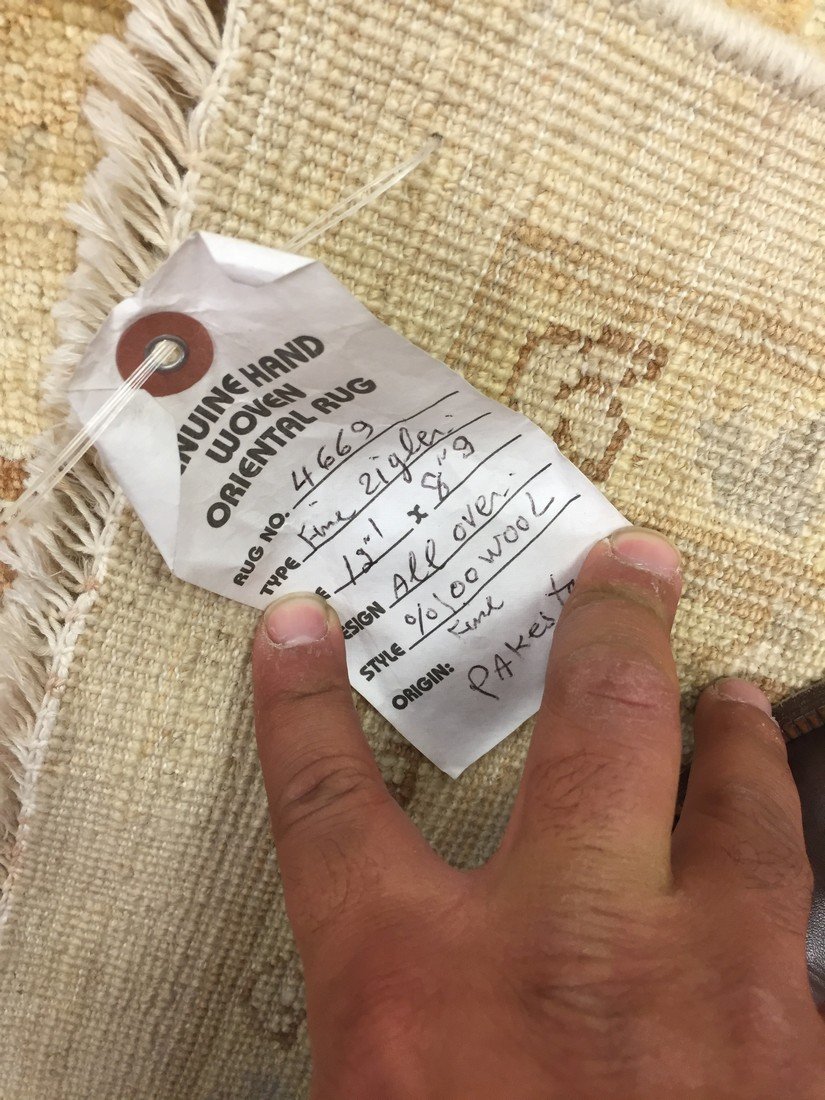 Authentic Handmade fine Pakistan Rug-Real Wool Allover Stone Washed-Ivory/Multi-(8.9 by 12.1 Feet)