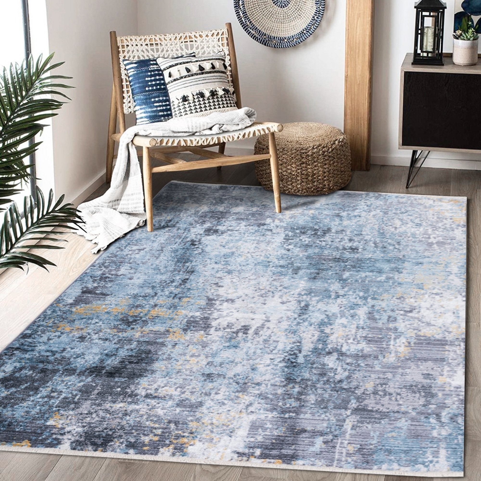 Abstract Distressed Area Rug Leno Weave Abrash Foldable #56