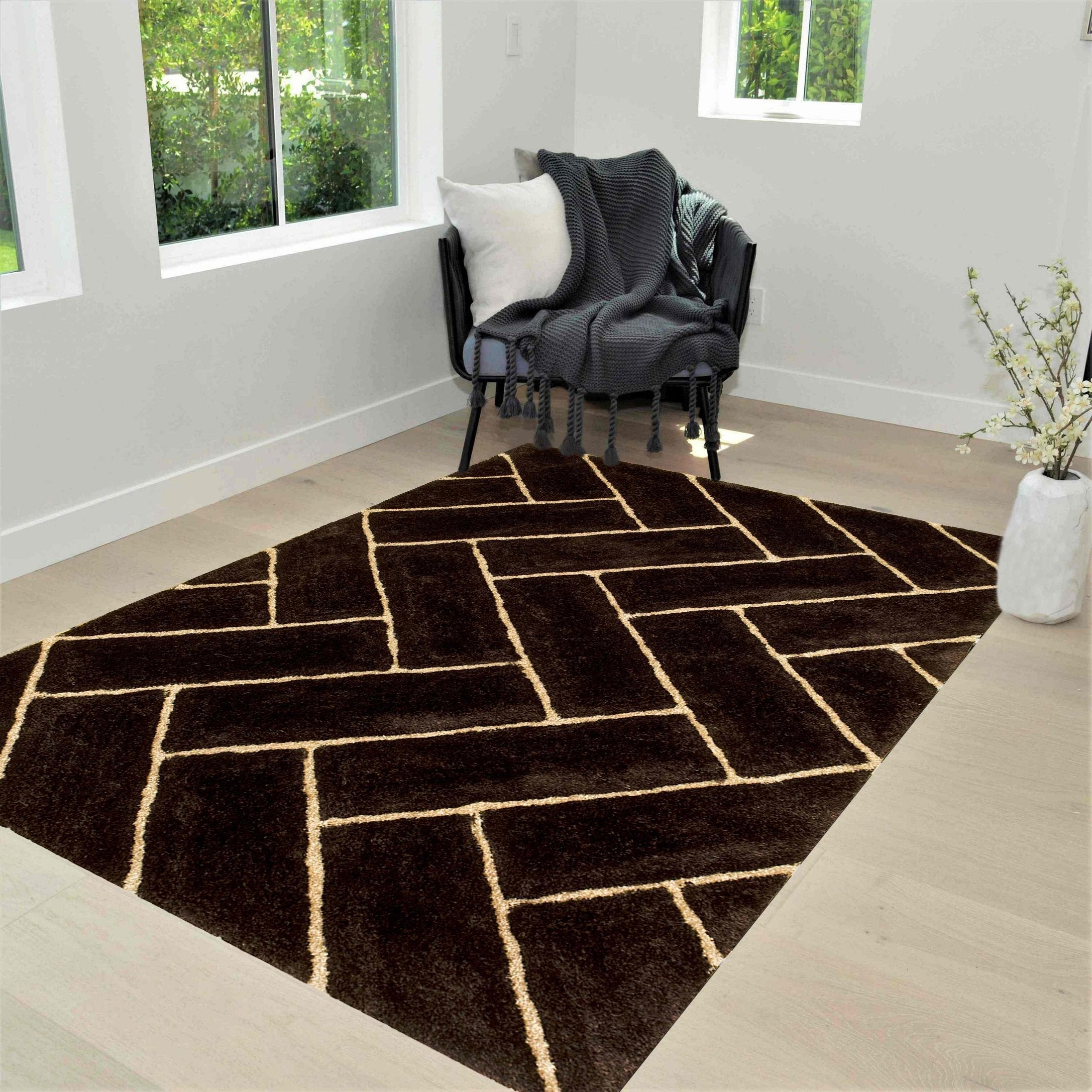3-D Hand Carved Shaggy Rug - Soft Modern Colors