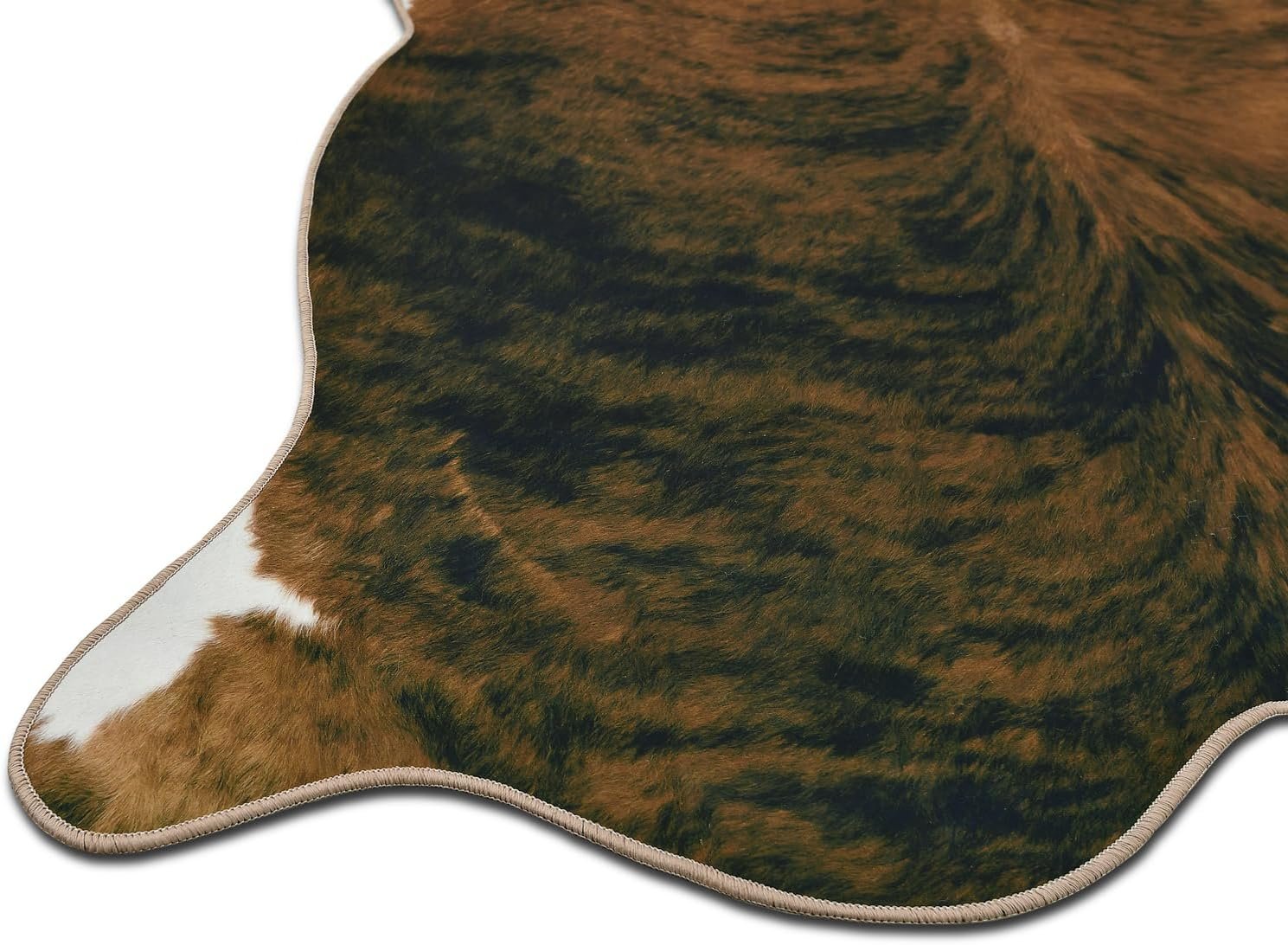 HR Premium Non-Slip Faux Cowhide Brown Area Rug for Cabin and Lodge#1126